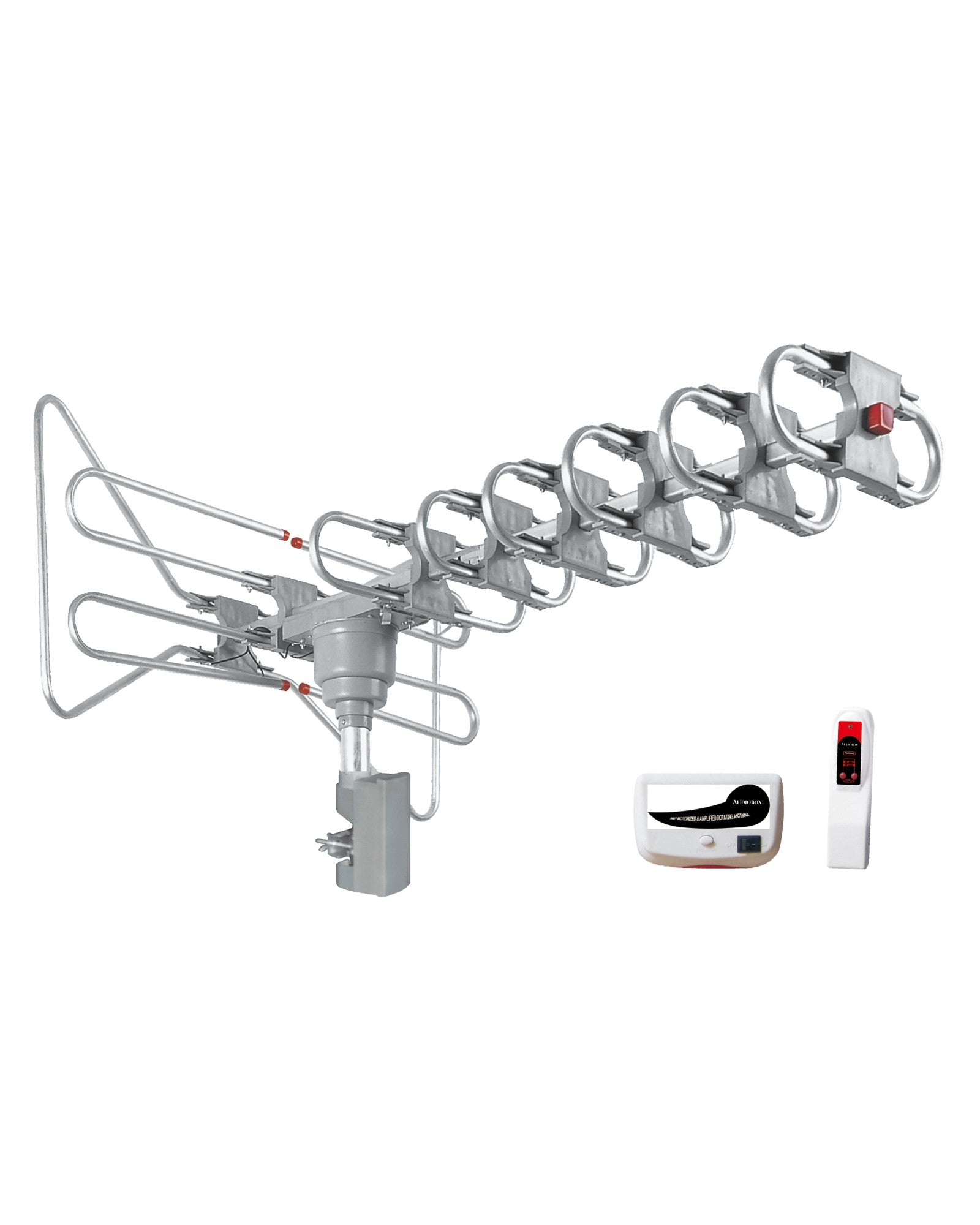 Audiobox ANT-500 360º Motorized Amplified HDTV Antenna - Digital TV Ready with Remote Control, 120 Mile Range, Full Band DTV/VHF/UHF Receiver - Supports 1080p 1080i 720p - Top ElectrosAntennaANT-500810059431836