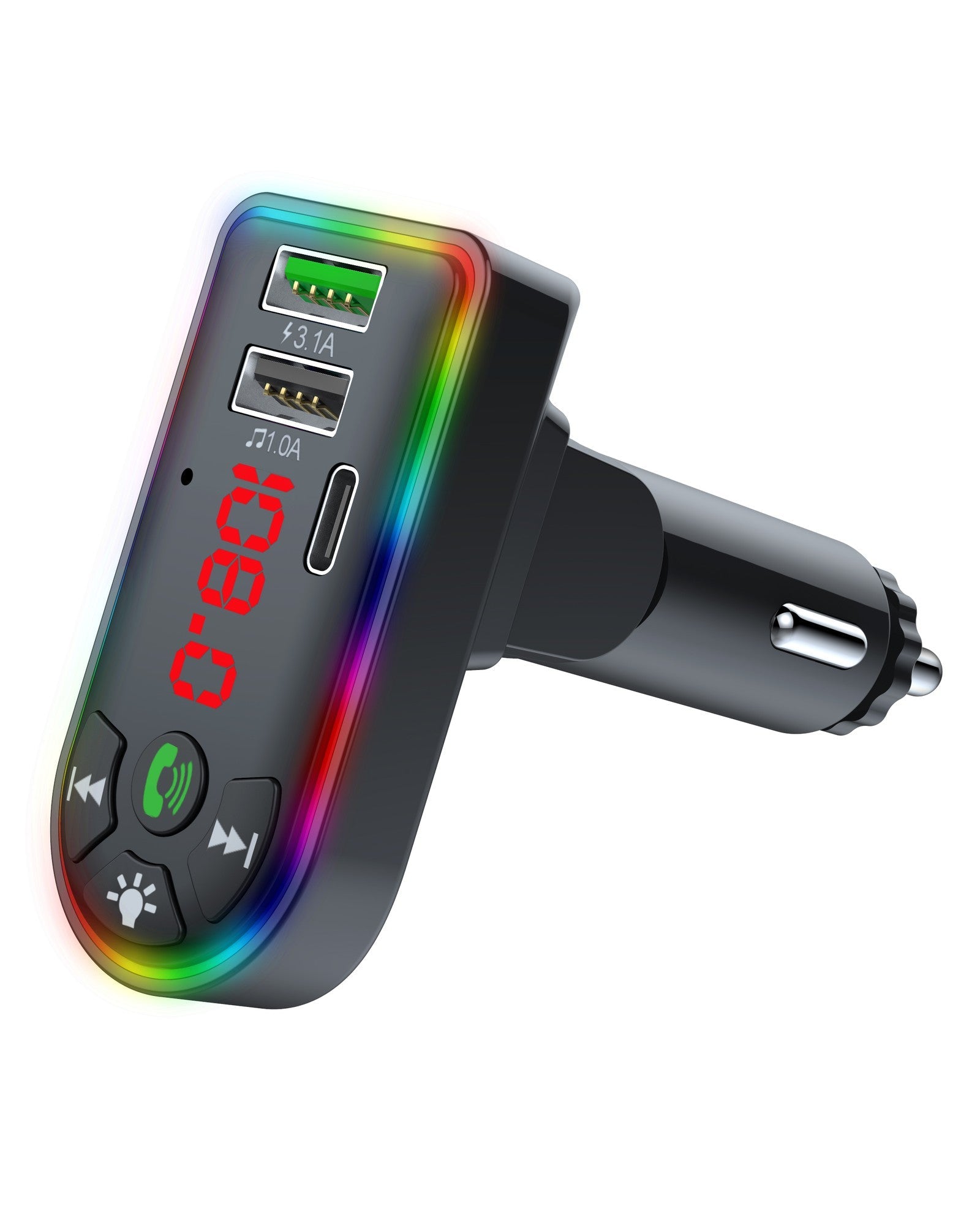 Audiobox TR-20 Bluetooth FM Transmitter with LED Lights - Top Electros