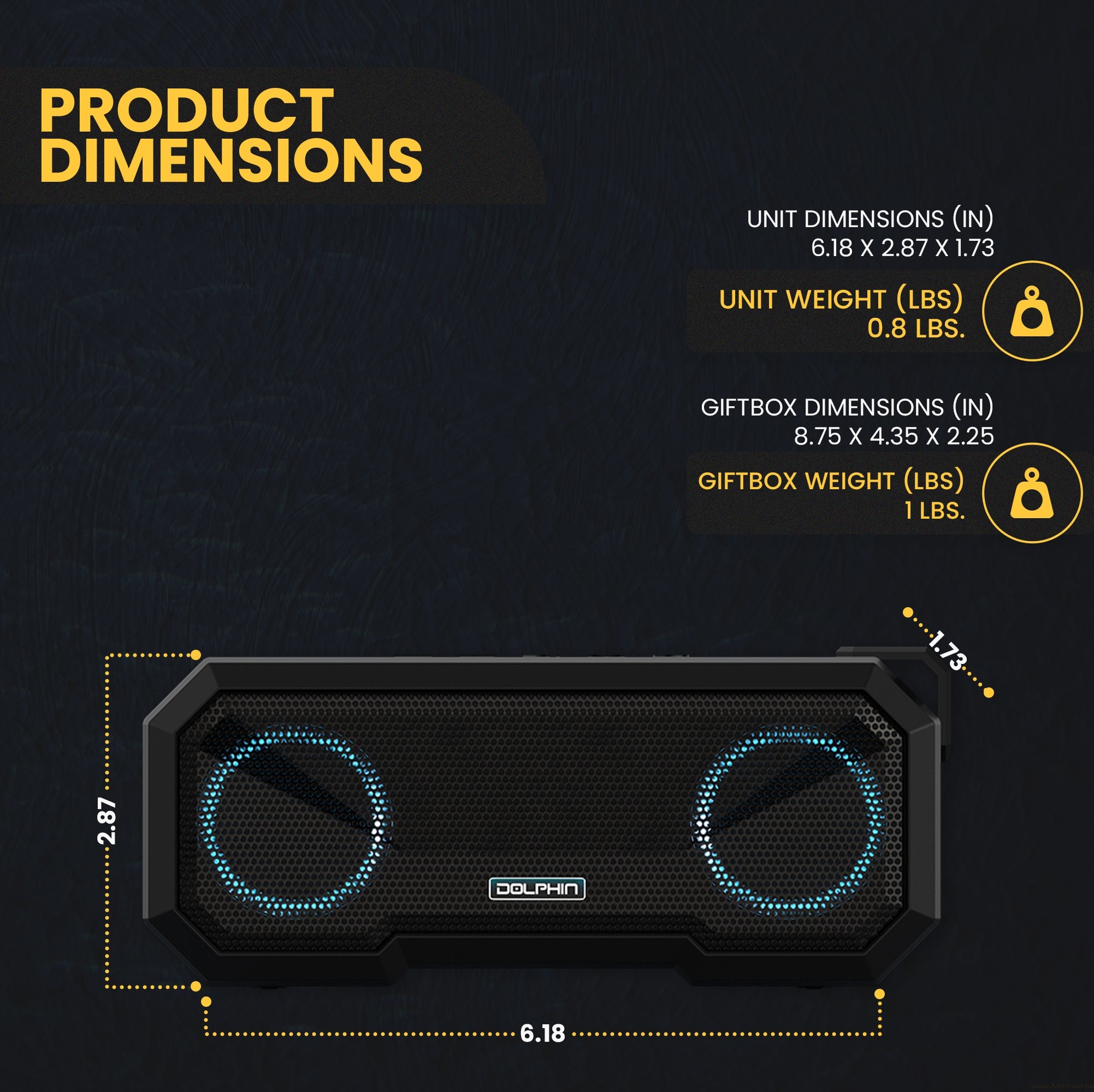 Dolphin DR-40 IPX7 Waterproof Bluetooth® Speaker with Lights - Top ElectrosSpeakersDR-40810059430877