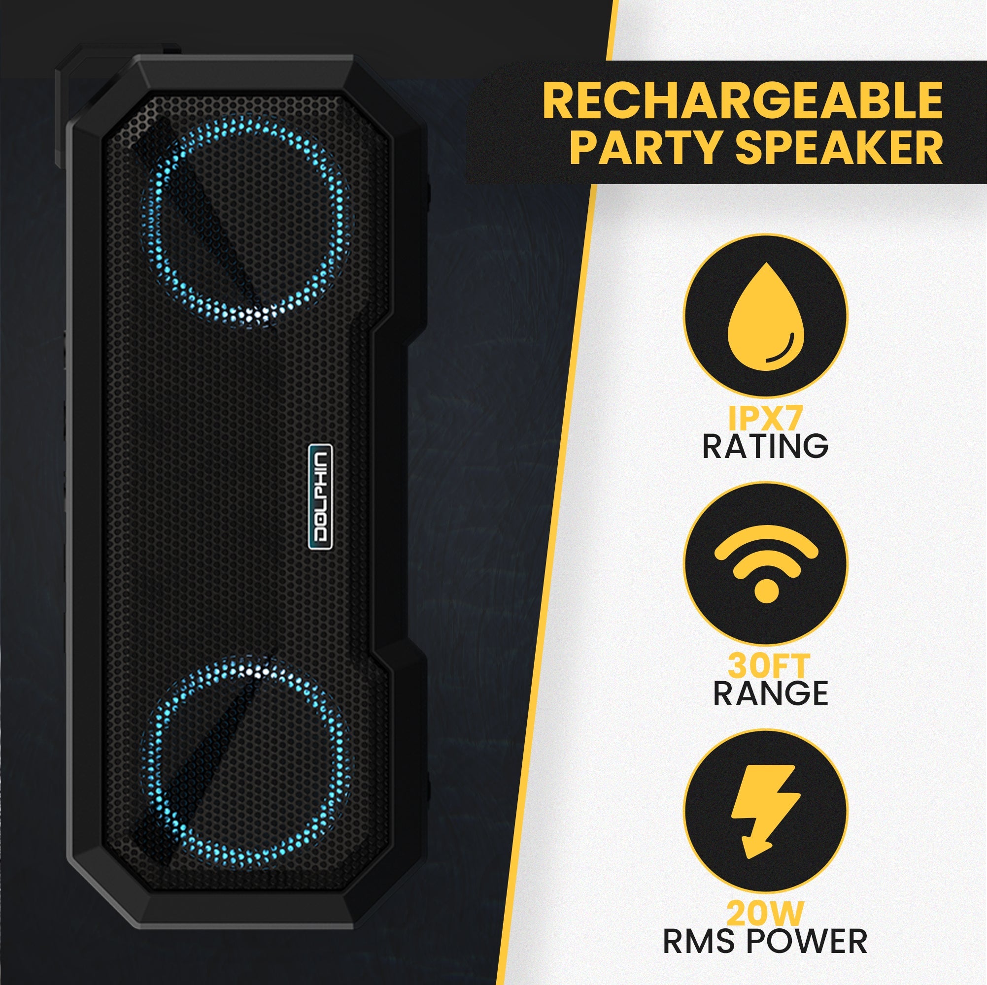 Dolphin DR-40 IPX7 Waterproof Bluetooth® Speaker with Lights - Top ElectrosSpeakersDR-40810059430877
