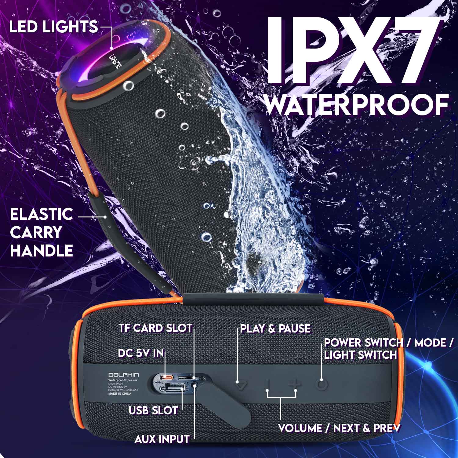 Dolphin DR-60 DIVER SPORT™ Waterproof Bluetooth Speaker - Top ElectrosSpeakersDR-60810059431492