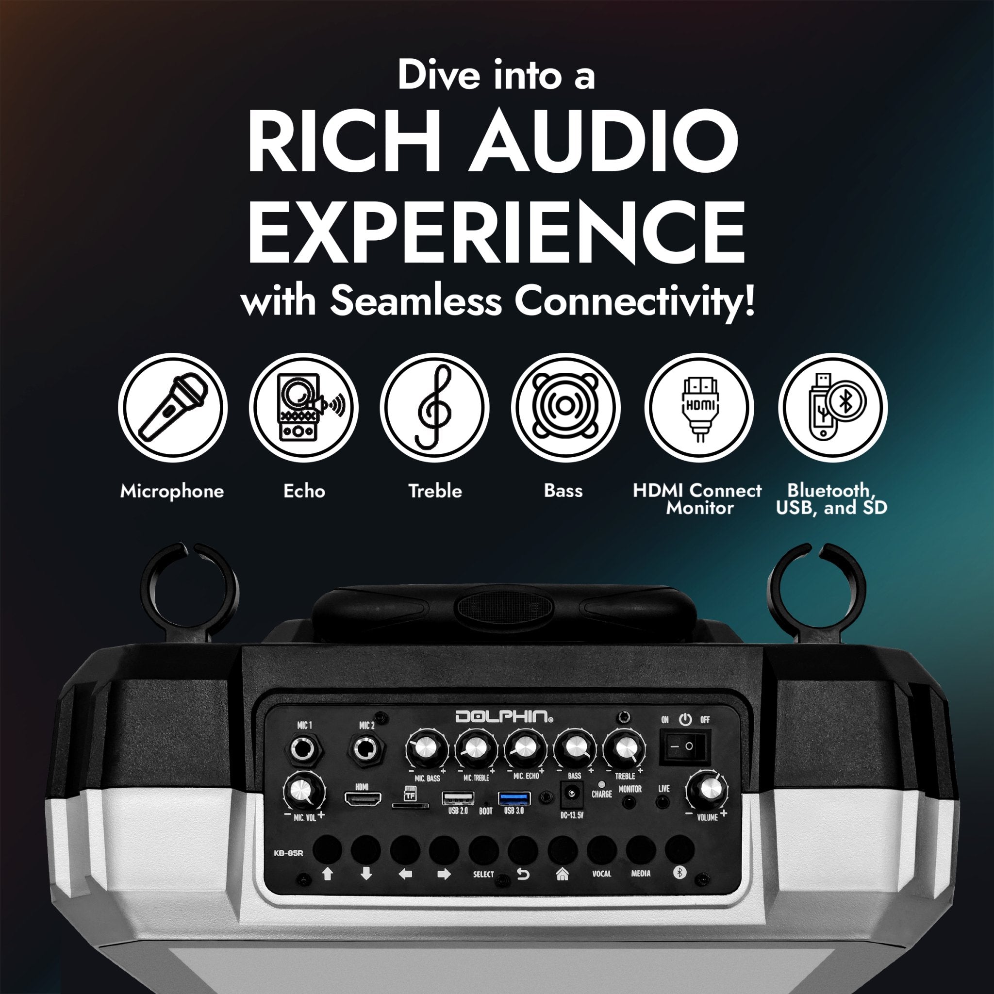 Dolphin KB-85R Portable Karaoke Machine with Touchscreen & Wireless Microphone - Top ElectrosKaraoke SystemKB-85R810059431782