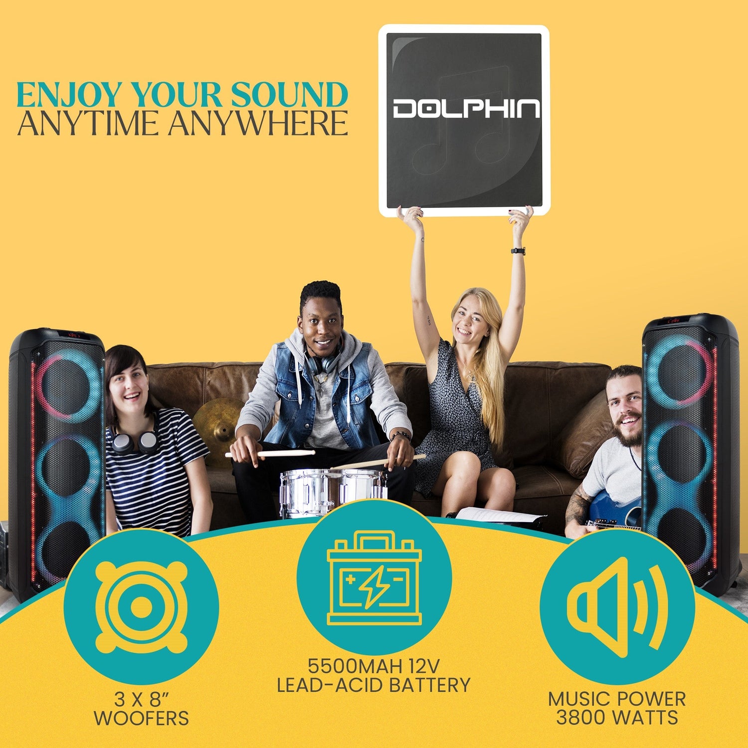 Dolphin KP-380 Triple 8” Portable Karaoke Speaker - Top ElectrosSpeakersKP-380810059431355