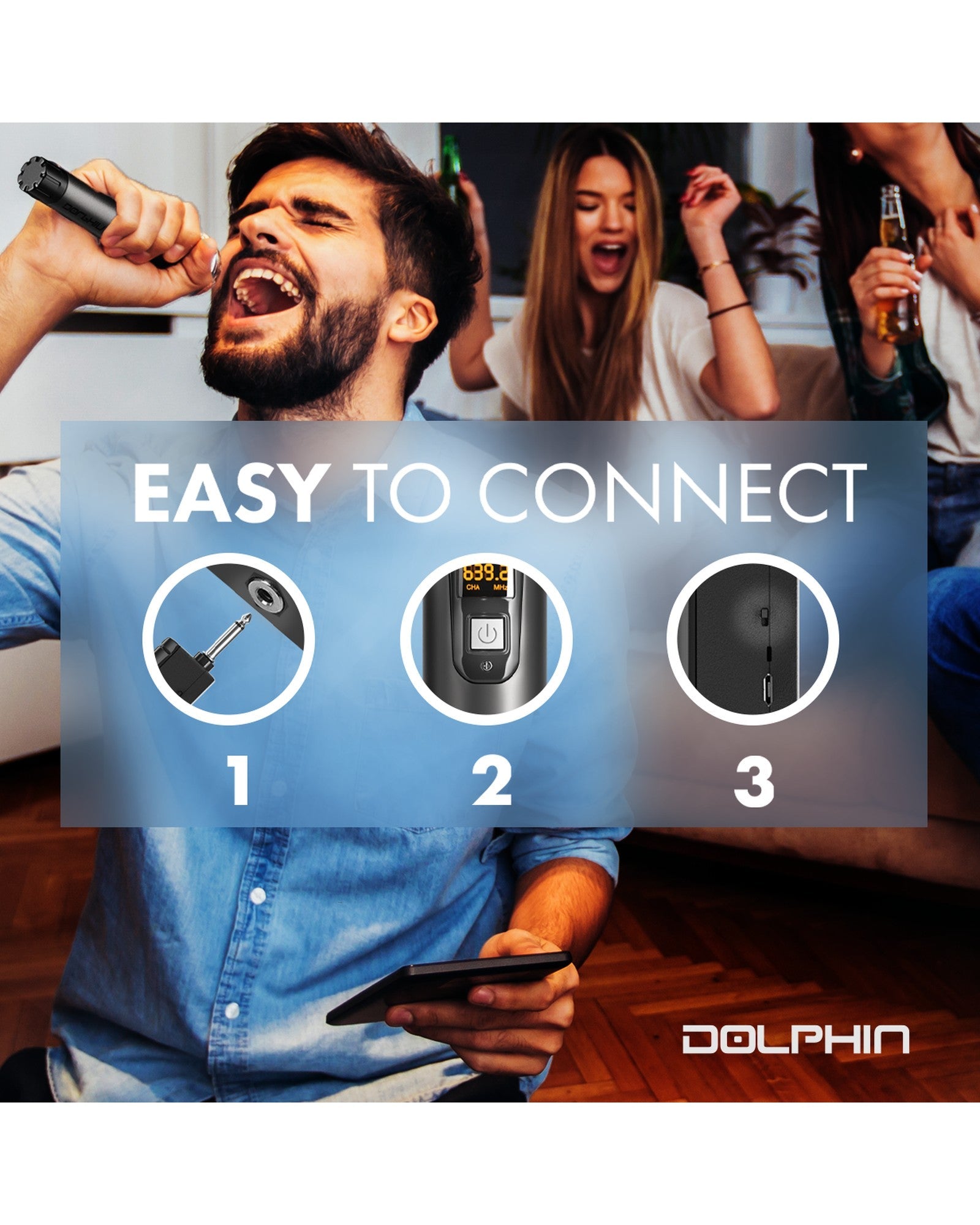 Dolphin MCX10 Wireless Microphone, Portable Handheld Cordless Karaoke Microphone for Speakers with Transmitter, Silicon Ring, and Batteries - Top ElectrosWireless MicrophoneMCX10850006218950