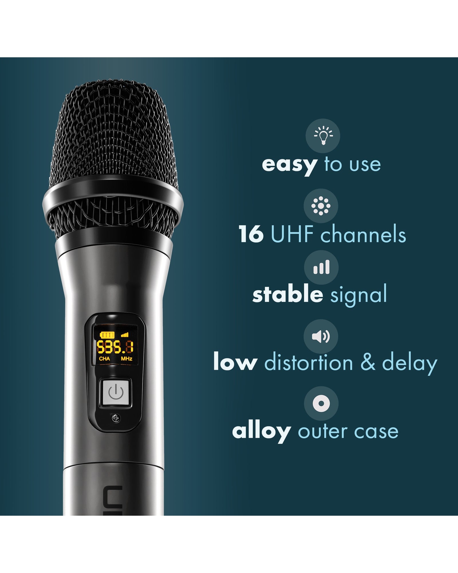 Dolphin MCX10 Wireless Microphone, Portable Handheld Cordless Karaoke Microphone for Speakers with Transmitter, Silicon Ring, and Batteries - Top ElectrosWireless MicrophoneMCX10850006218950