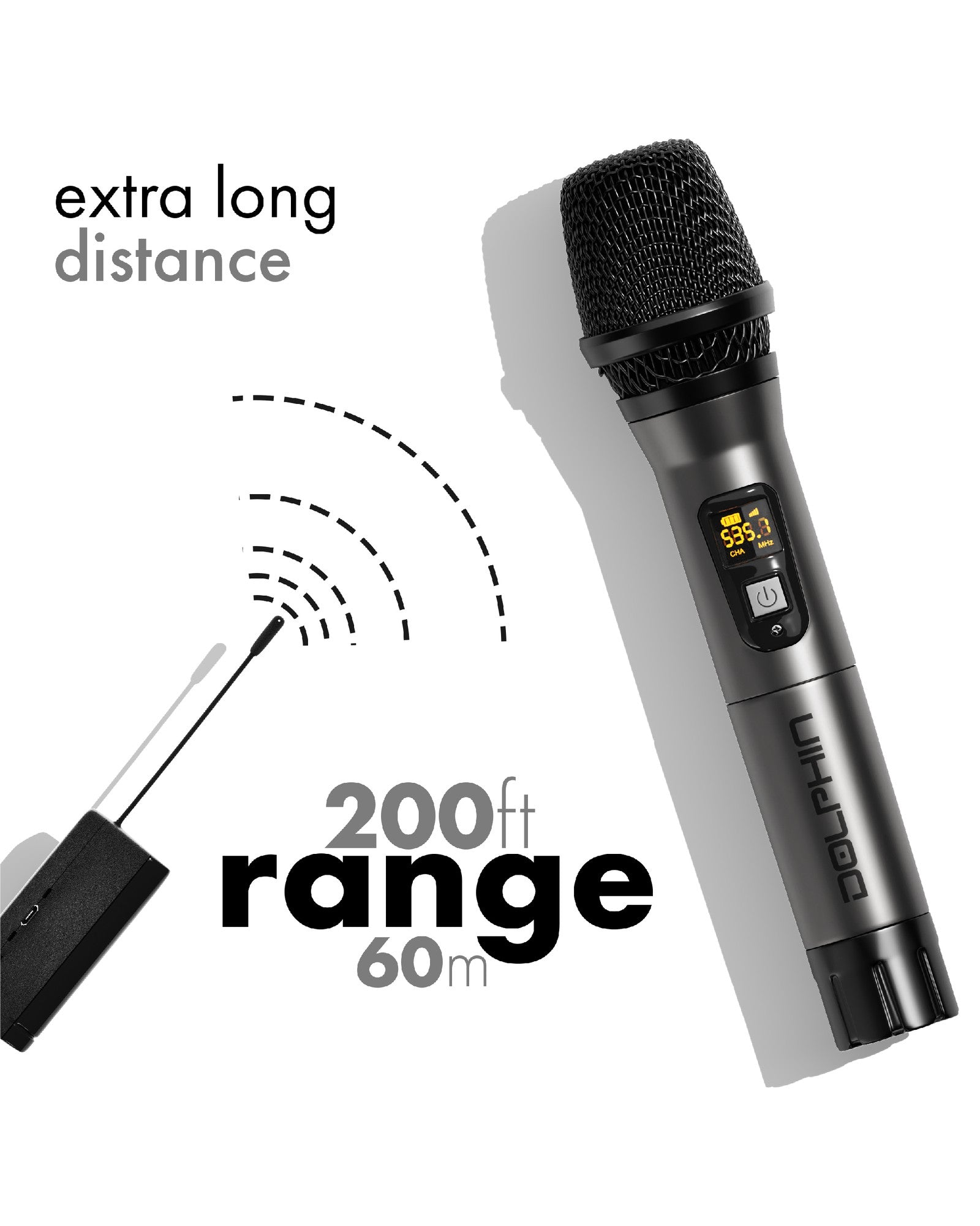 Dolphin MCX10 Wireless Microphone, Portable Handheld Cordless Karaoke Microphone for Speakers with Transmitter, Silicon Ring, and Batteries - Top ElectrosWireless MicrophoneMCX10850006218950
