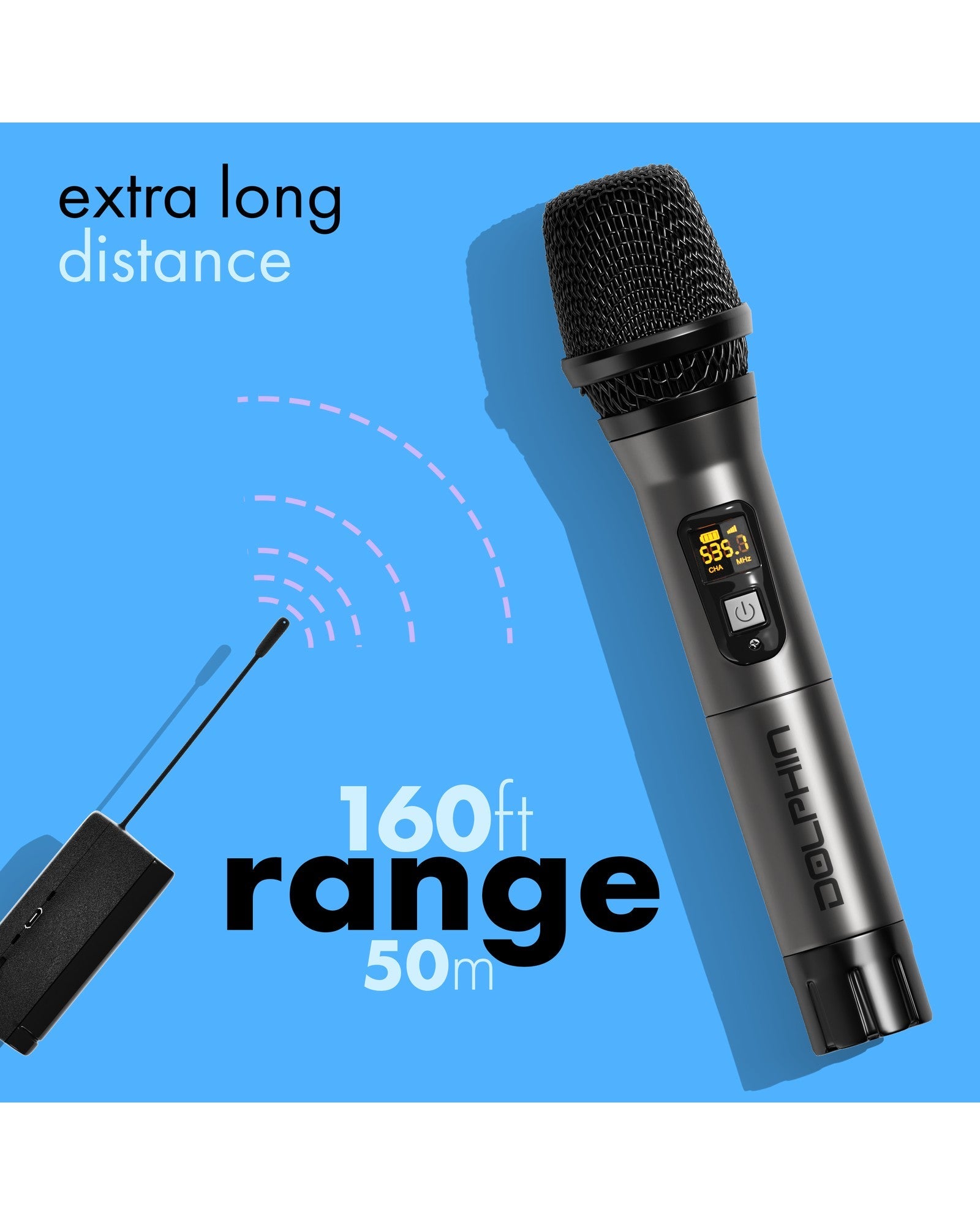 Dolphin MCX10 Wireless Microphone, Portable Handheld Cordless Karaoke Microphone for Speakers with Transmitter, Silicon Ring, and Batteries - Top ElectrosWireless MicrophoneMCX10850006218950