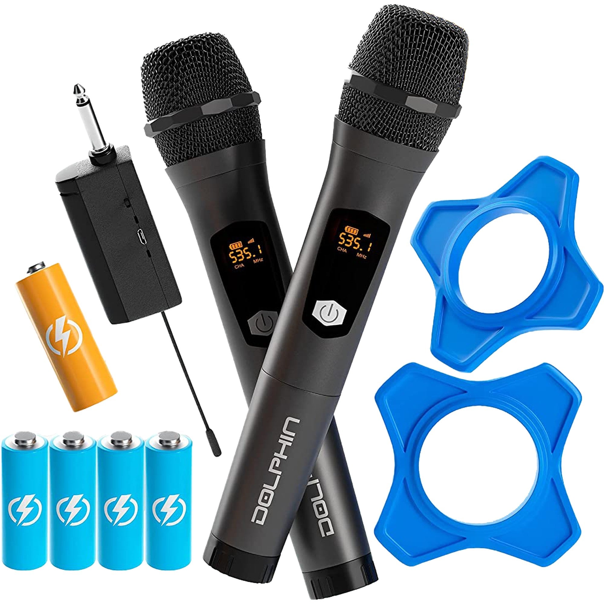 Dolphin MCX20 Wireless Microphone System, Cordless Dual Handheld Dynamic Mic Set with Rechargeable Receiver (Set of 2) - Top ElectrosWireless MicrophoneMCX20810059430327