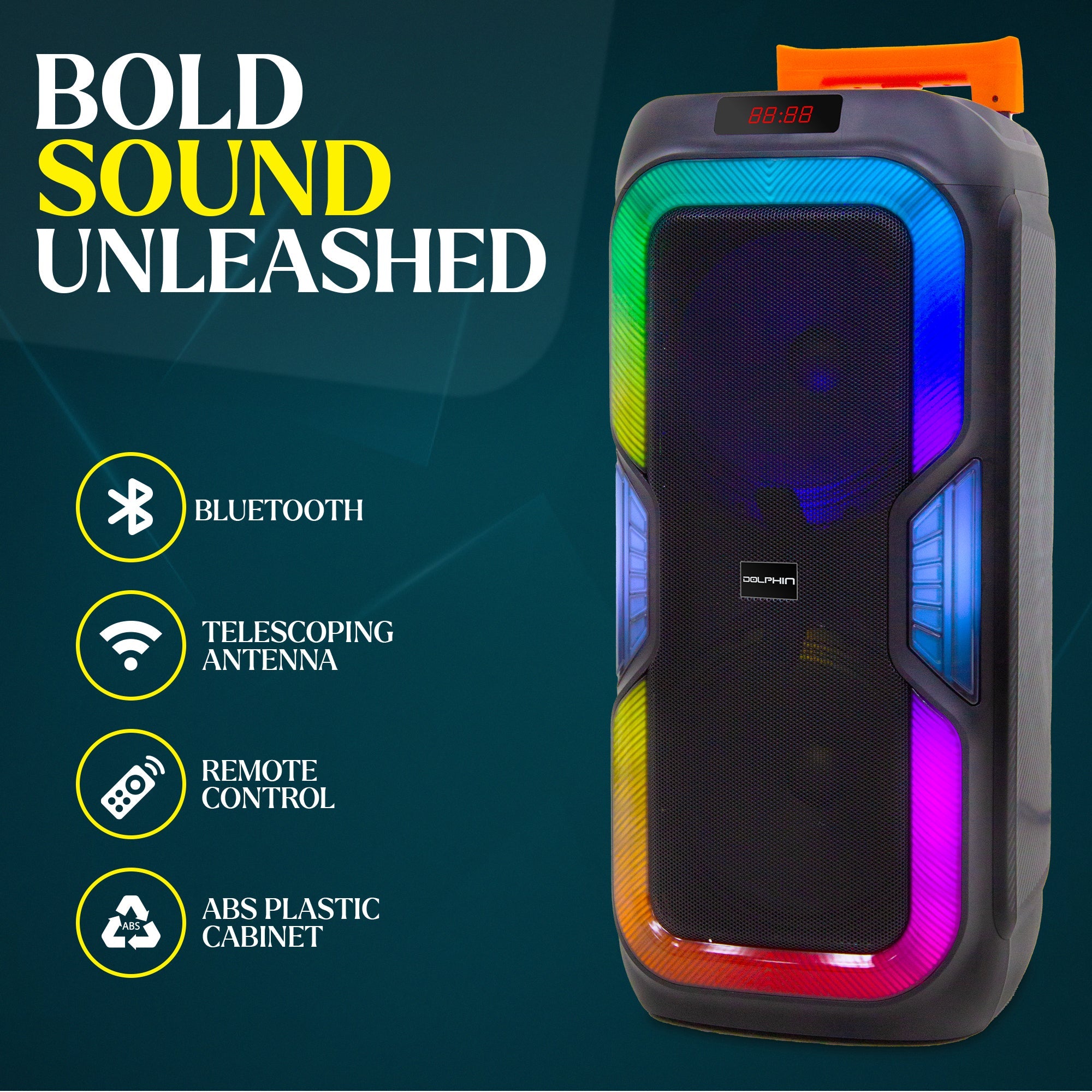 Dolphin SP-1060RBT Dual 10" BOLD Deep Bass Party Speaker with Light Show - Top ElectrosSpeakersSP-1060RBT81005941539