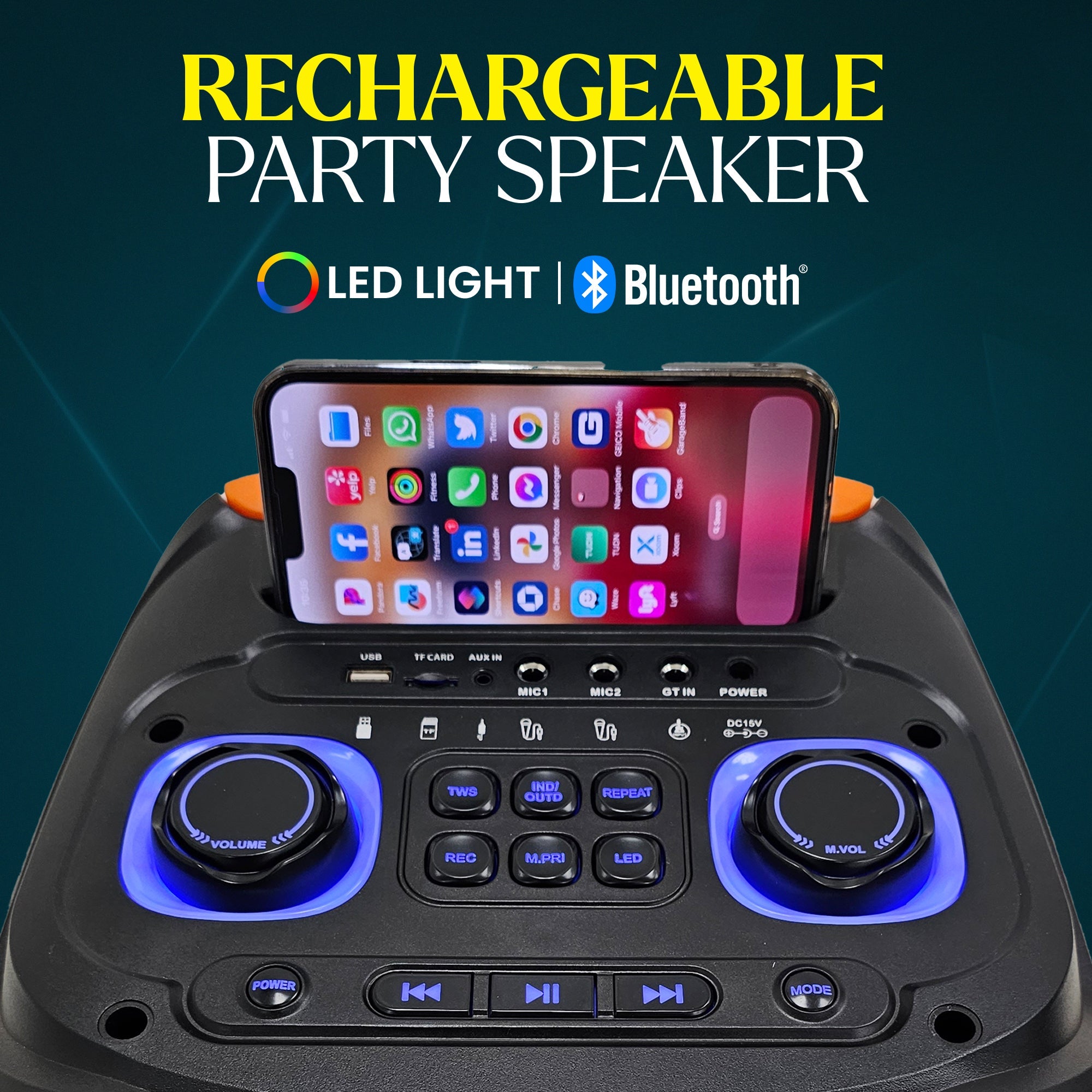 Dolphin SP-1060RBT Dual 10" BOLD Deep Bass Party Speaker with Light Show - Top ElectrosSpeakersSP-1060RBT81005941539
