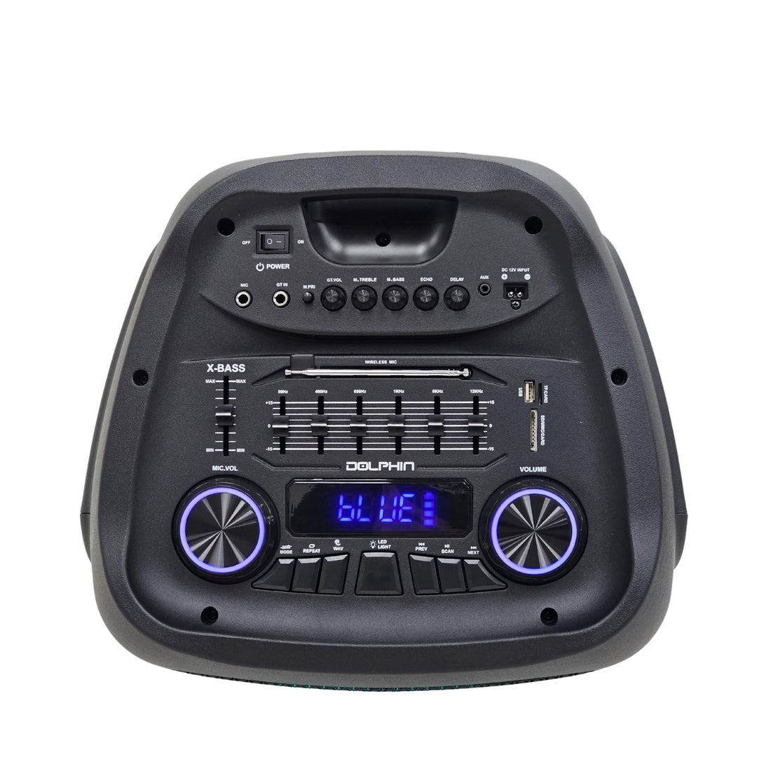 Dolphin SP-1270RBT Dual 12-Inch Premium Party Speaker, Bluetooth/USB/SD/FM/AUX, X-Bass, 5-Band EQ, LED Display, Quad Ring Lights - Top ElectrosSpeakersSP-1270RBT810059431263