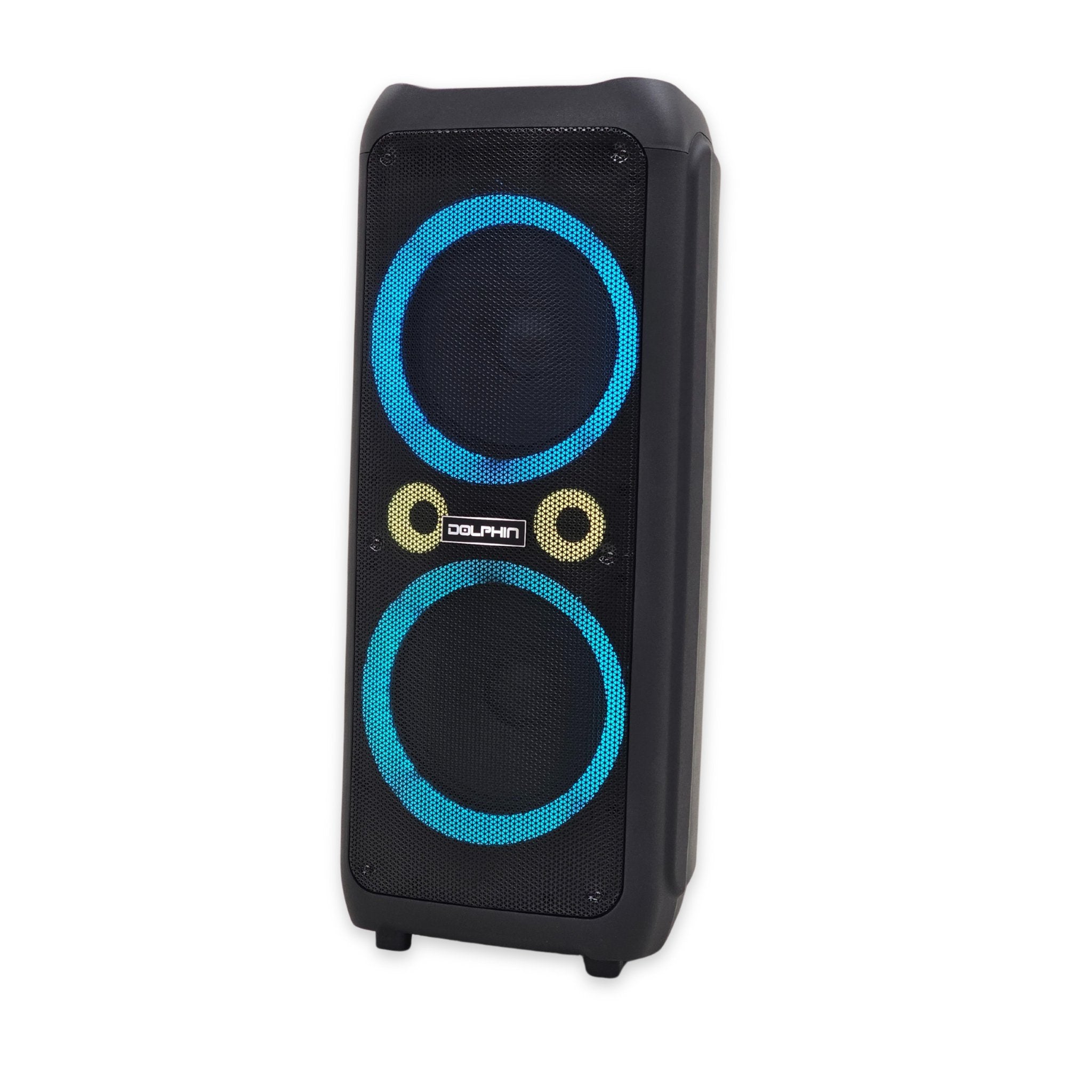 Dolphin SP-1270RBT Dual 12-Inch Premium Party Speaker, Bluetooth/USB/SD/FM/AUX, X-Bass, 5-Band EQ, LED Display, Quad Ring Lights - Top ElectrosSpeakersSP-1270RBT810059431263