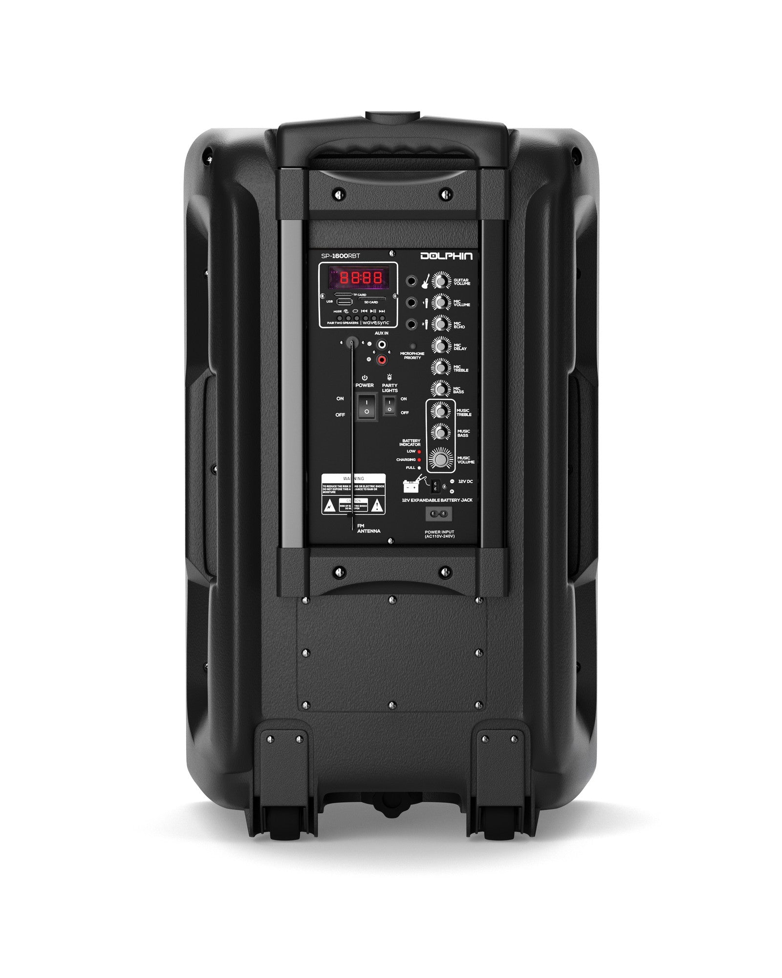 Dolphin SP-1600RBT Party Speaker | 15" 3600W Loud Sound System w/LED Lights, Includes Microphone & Remote Control - Top ElectrosSpeakersSP-1600RBT850006218905