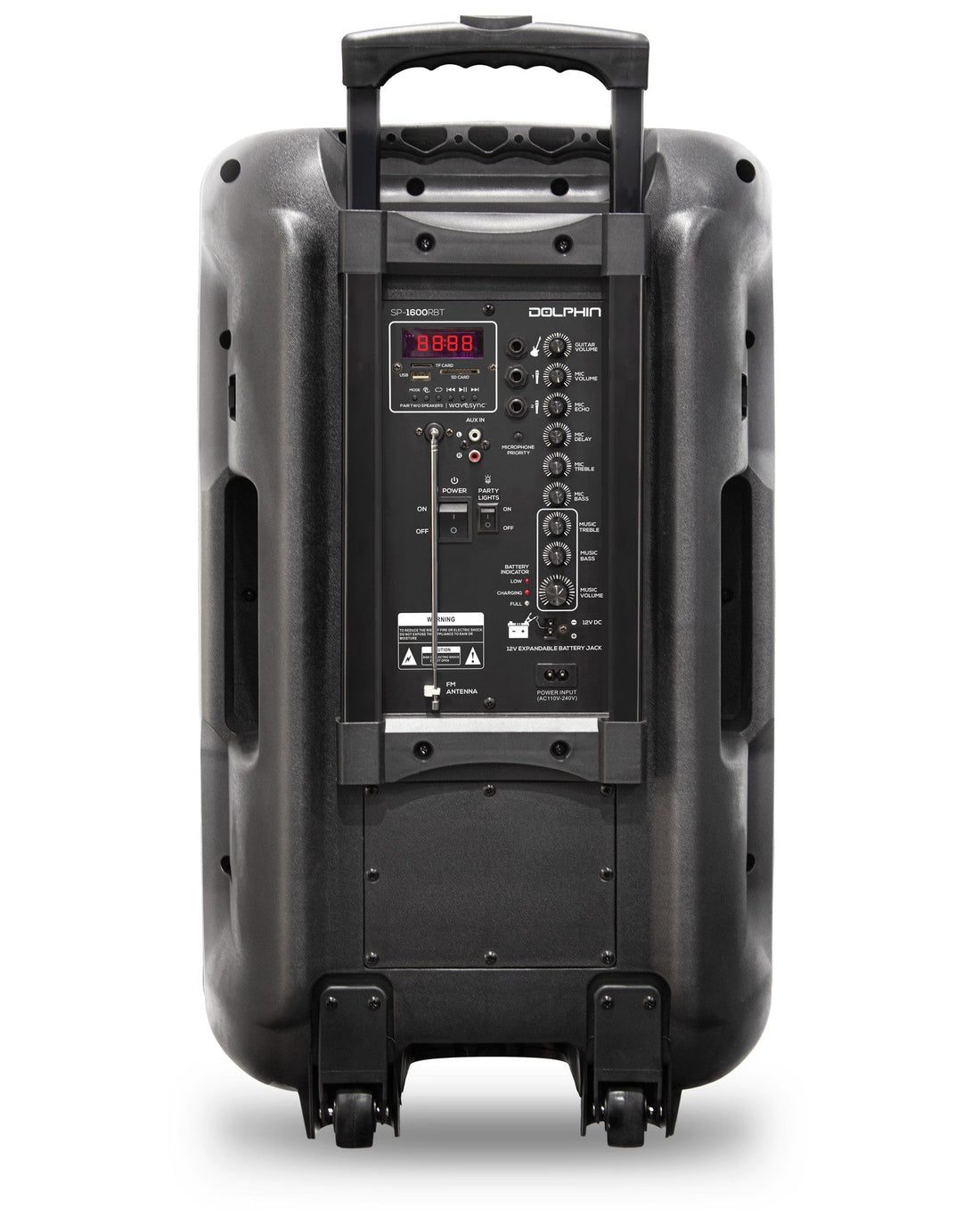 Dolphin SP-1600RBT Party Speaker | 15" 3600W Loud Sound System w/LED Lights, Includes Microphone & Remote Control - Top ElectrosSpeakersSP-1600RBT850006218905