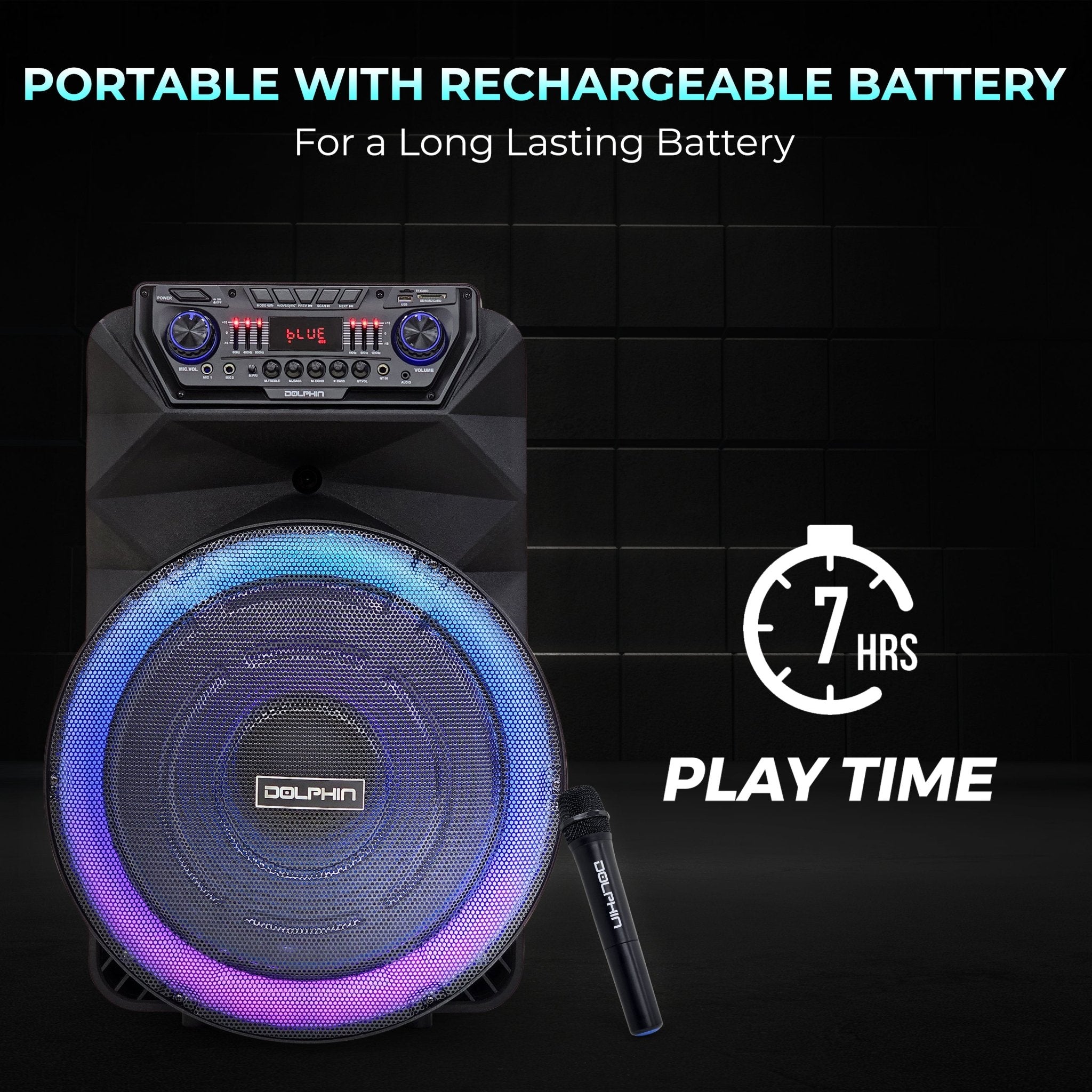 Dolphin SP-18RBT 18" High Powered Rechargeable Party Speaker Wireless Microphone - Top ElectrosSpeakersSP-18RBT810059431485