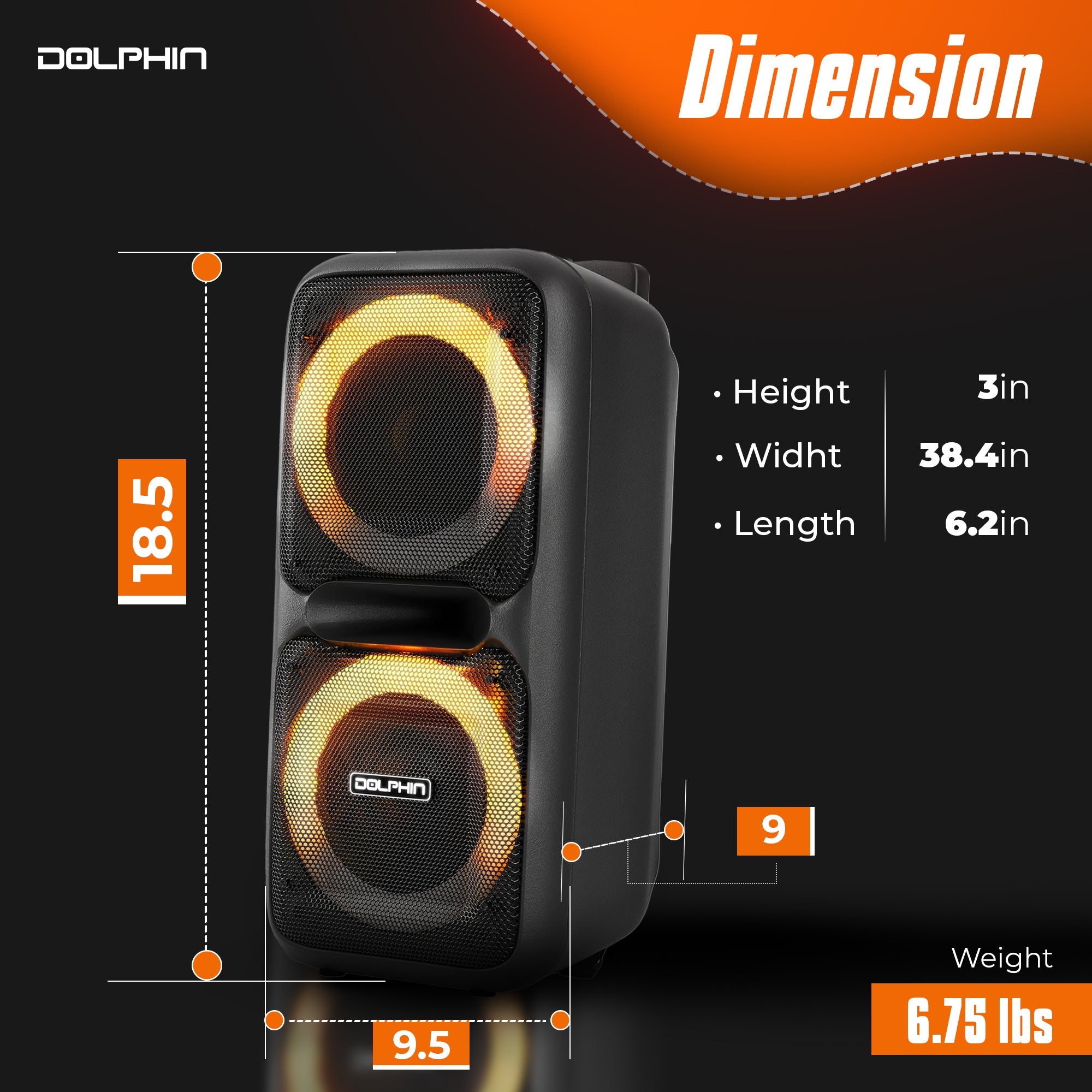 Dolphin SP-2080RBT Dual 8-Inch High Power Portable Bluetooth, Wireless Microphone, Deep Bass, LED Lights, USB/SD Card, Rechargeable Battery - Ideal for DJ, Outdoor & Indoor Events - Top ElectrosSpeakersSP-2080RBT810059431904