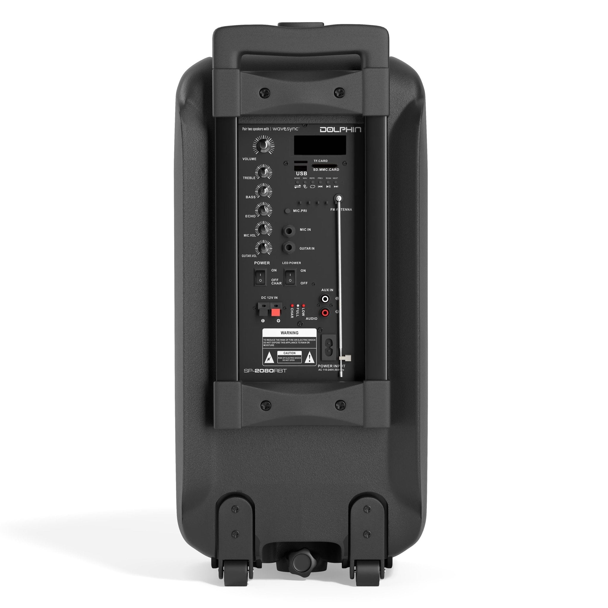 Dolphin SP-2080RBT Dual 8-Inch High Power Portable Bluetooth, Wireless Microphone, Deep Bass, LED Lights, USB/SD Card, Rechargeable Battery - Ideal for DJ, Outdoor & Indoor Events - Top ElectrosSpeakersSP-2080RBT810059431904