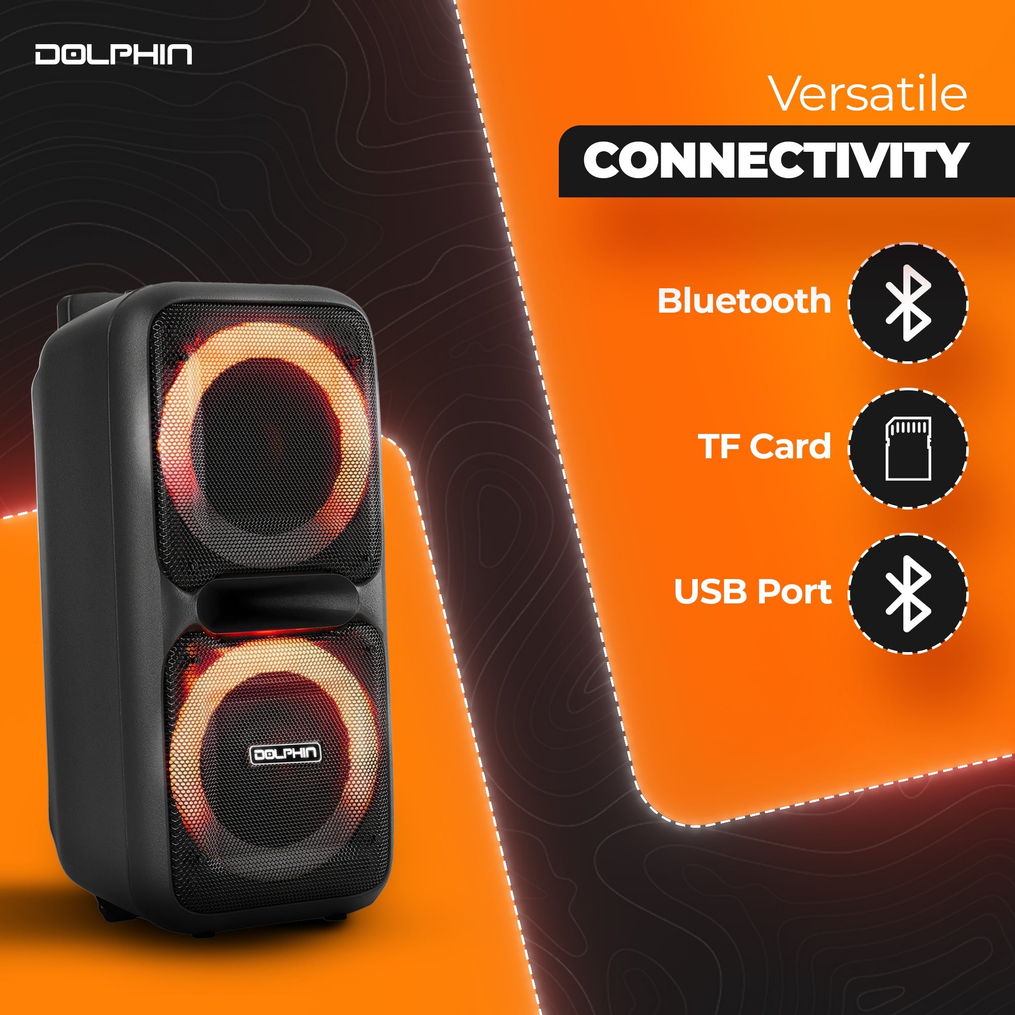 Dolphin SP-2080RBT Dual 8-Inch High Power Portable Bluetooth, Wireless Microphone, Deep Bass, LED Lights, USB/SD Card, Rechargeable Battery - Ideal for DJ, Outdoor & Indoor Events - Top ElectrosSpeakersSP-2080RBT810059431904