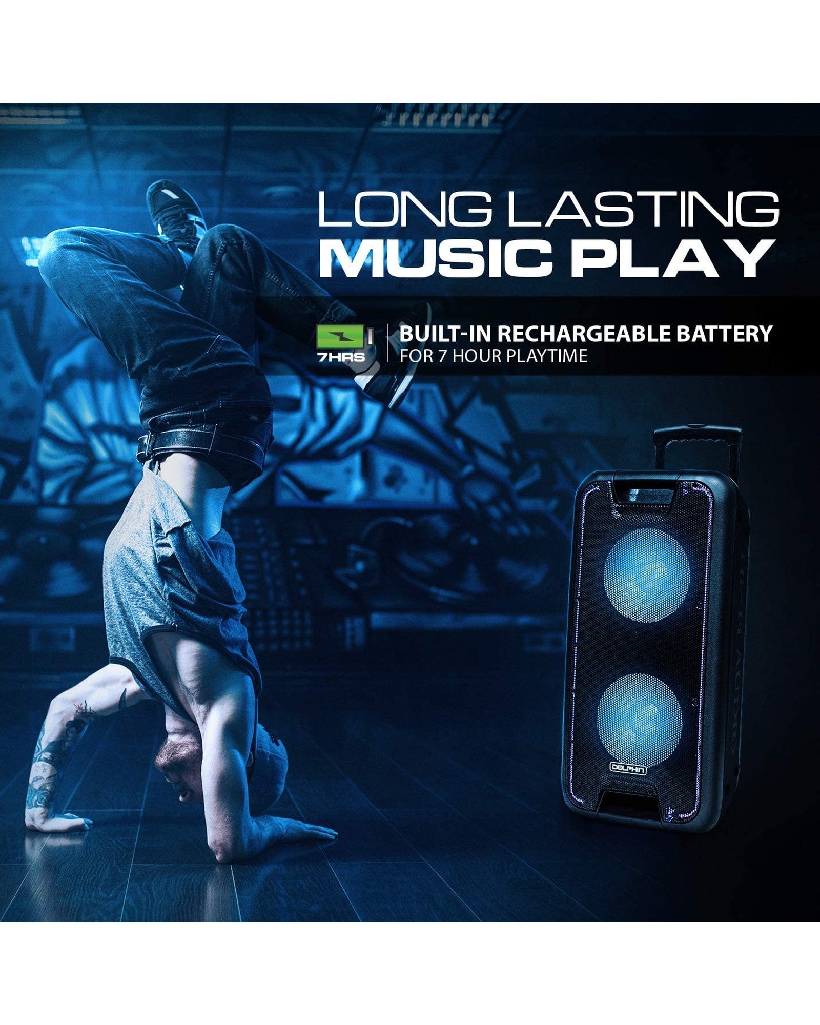 Dolphin SP-210RBT Party Speaker Wireless Bluetooth w/Wheels for Parties, Karaoke, DJ Speakers, Long Battery Life - Top ElectrosSpeakersSP-210RBT682055446769