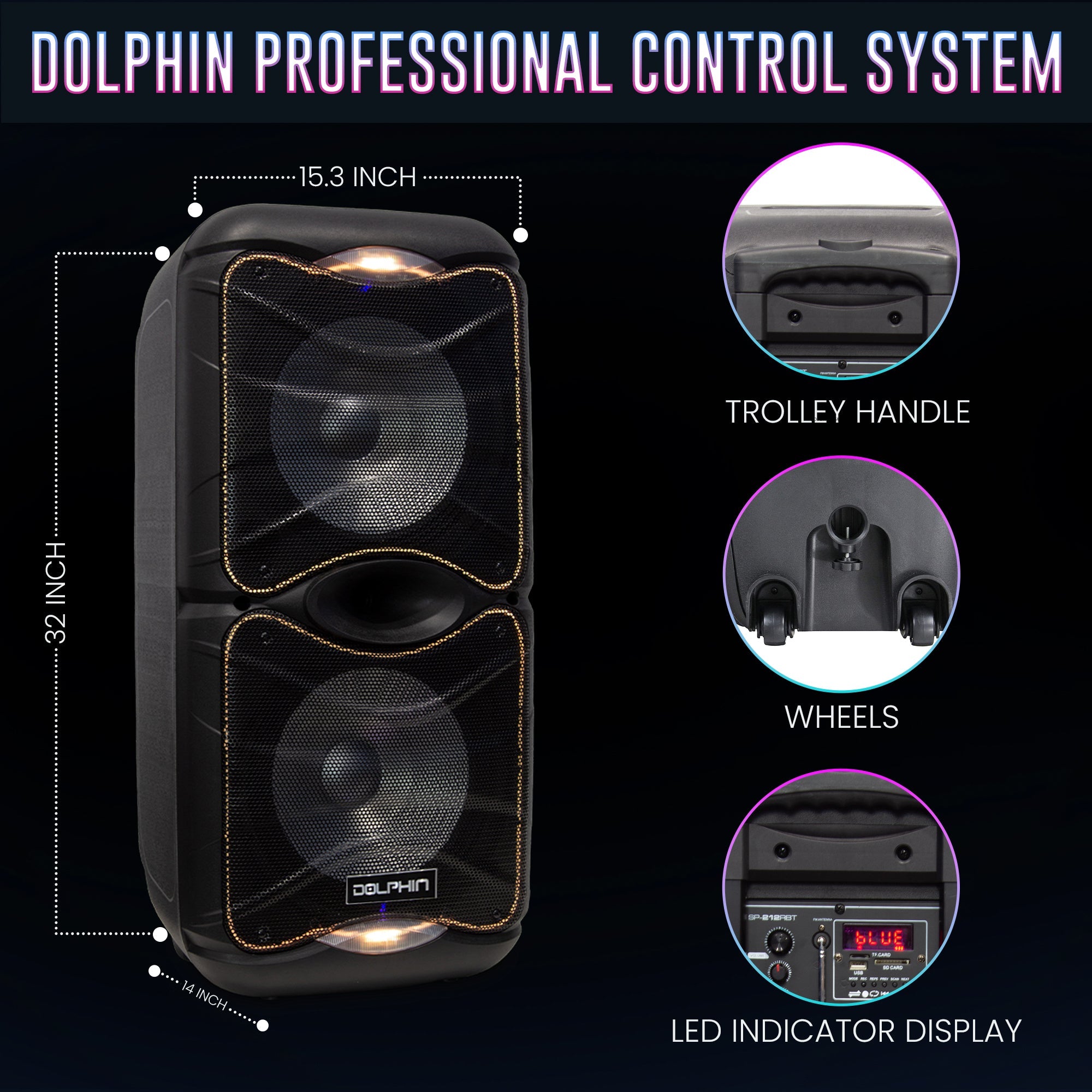 Dolphin SP-212RBT Portable Bluetooth Party Speaker with Lights and PA System with Expandable Battery - Top ElectrosSpeakersSP-212RBT682055446981