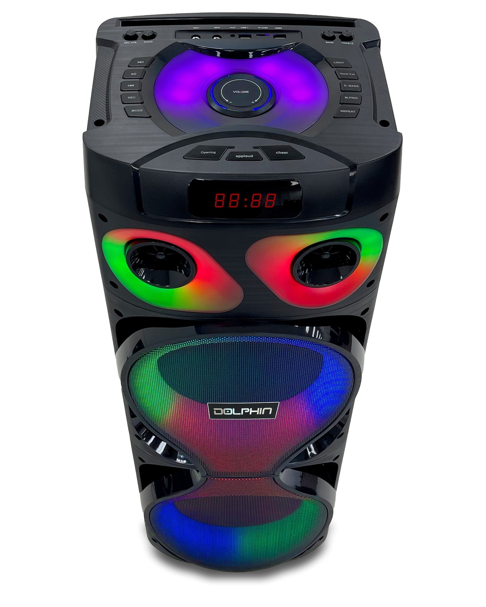 Dolphin SP-2150RBT Dual 12" Rechargeable Party Speaker with Two Wireless Microphones - Top ElectrosSP-2150RBT