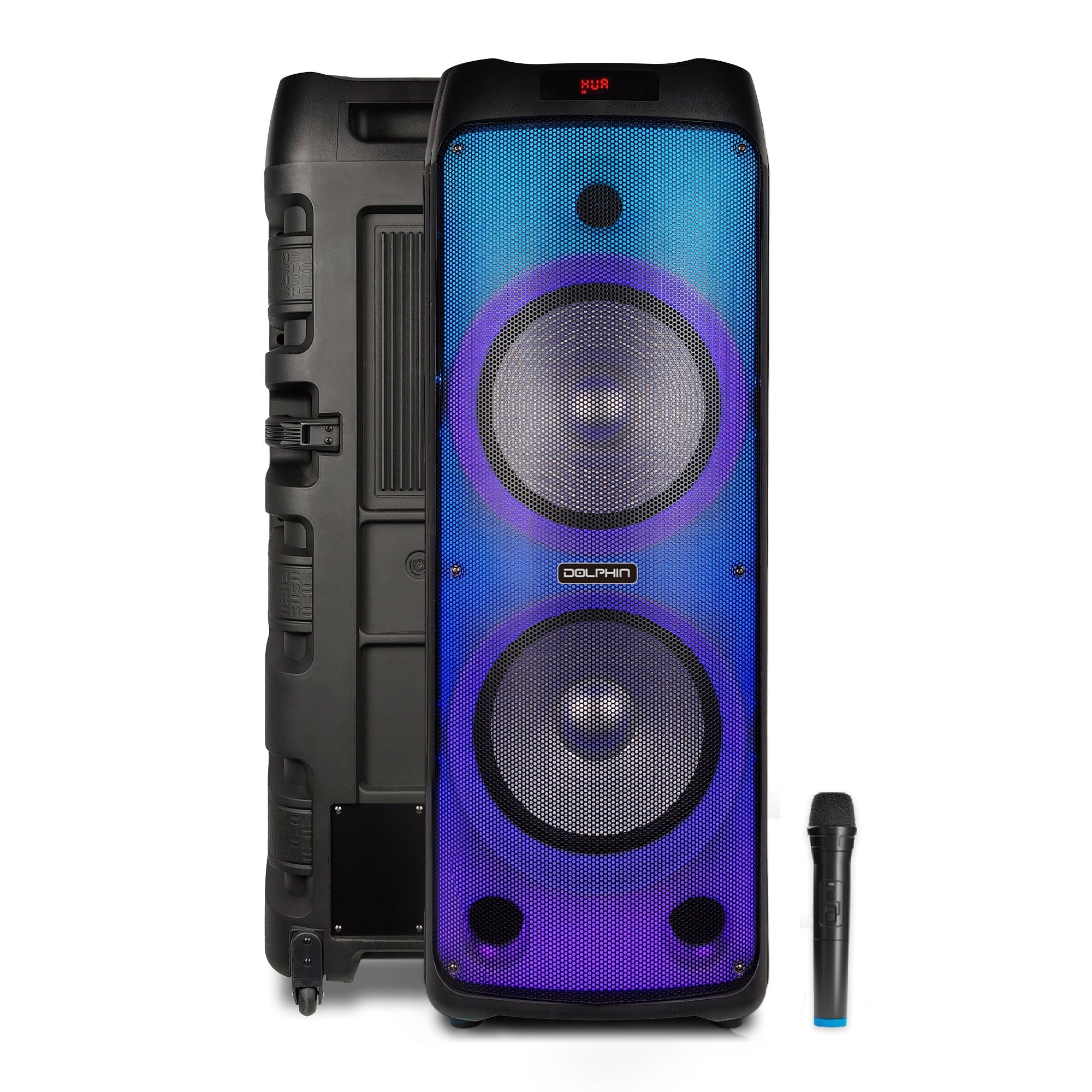 Dolphin SPF-1212R Powerful Sound & BASS 5100W | Portable Rechargeable Big Party Speaker | Dual 12", 3X 1 Tweeters | LED Party Lights, Handles and Wheels, Includes 2X Mic & Remote Control - Top ElectrosSpeakersSPF-1212R810059431263