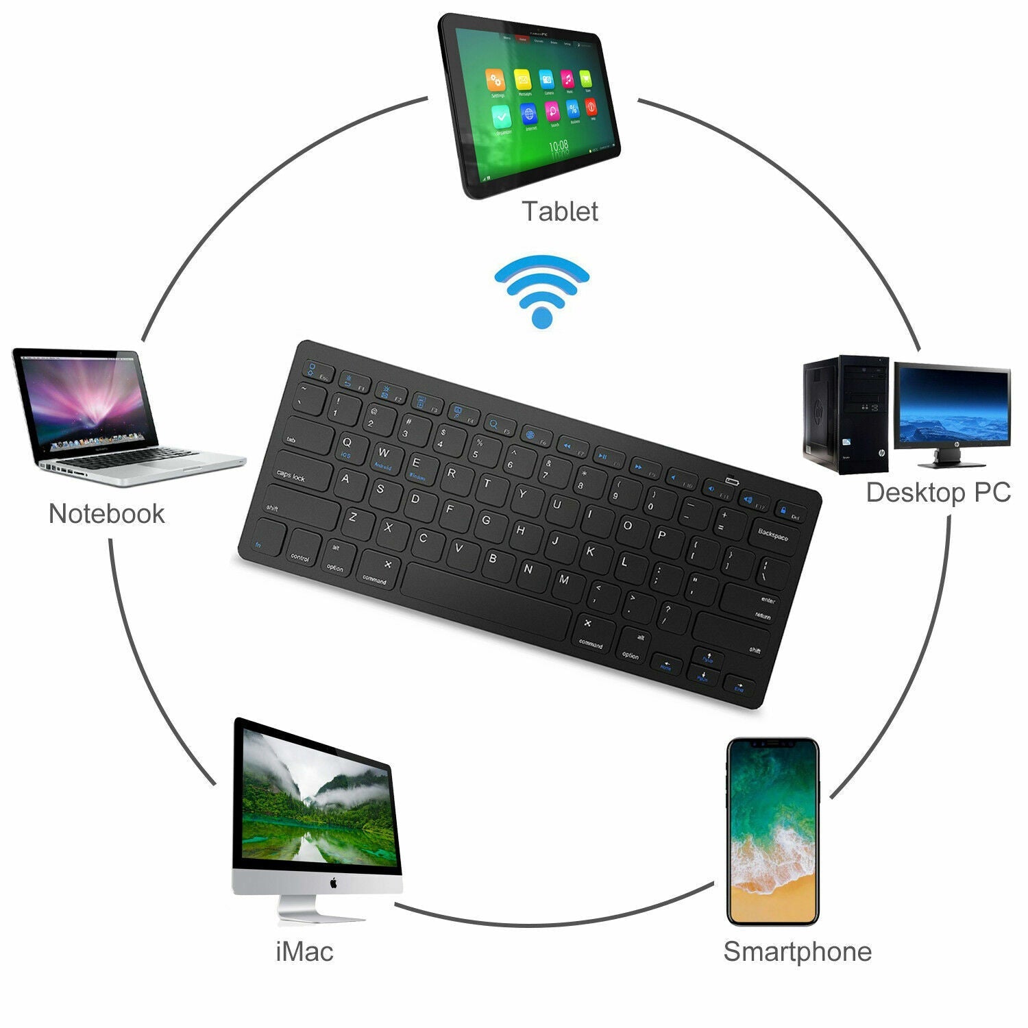 Wireless Keyboard for Apple or PC Bluetooth Black Or White - Top ElectrosKeyboardKEYBOARD BLACK