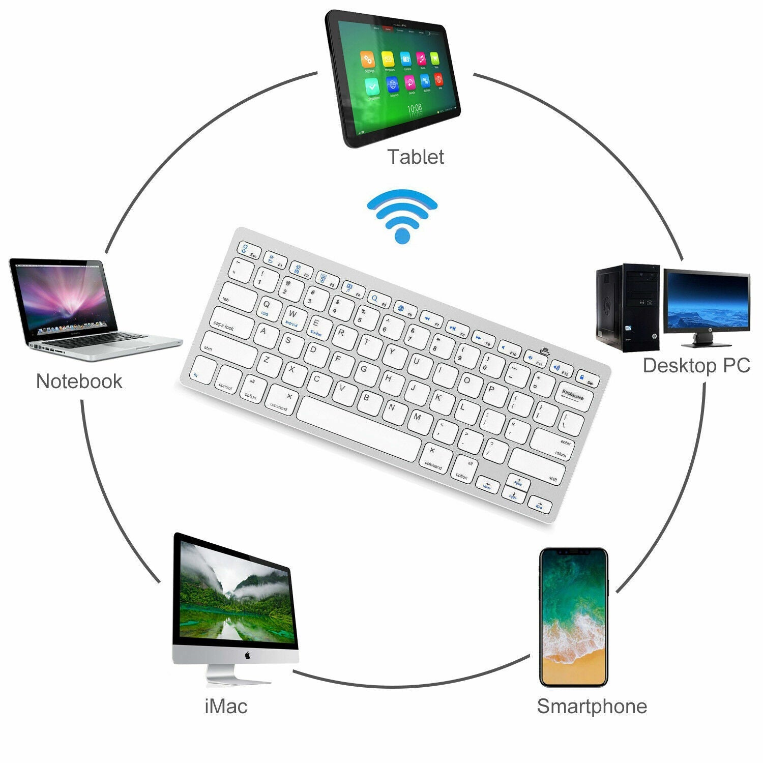 Wireless Keyboard for Apple or PC Bluetooth Black Or White - Top ElectrosKeyboardKEYBOARD WHITE