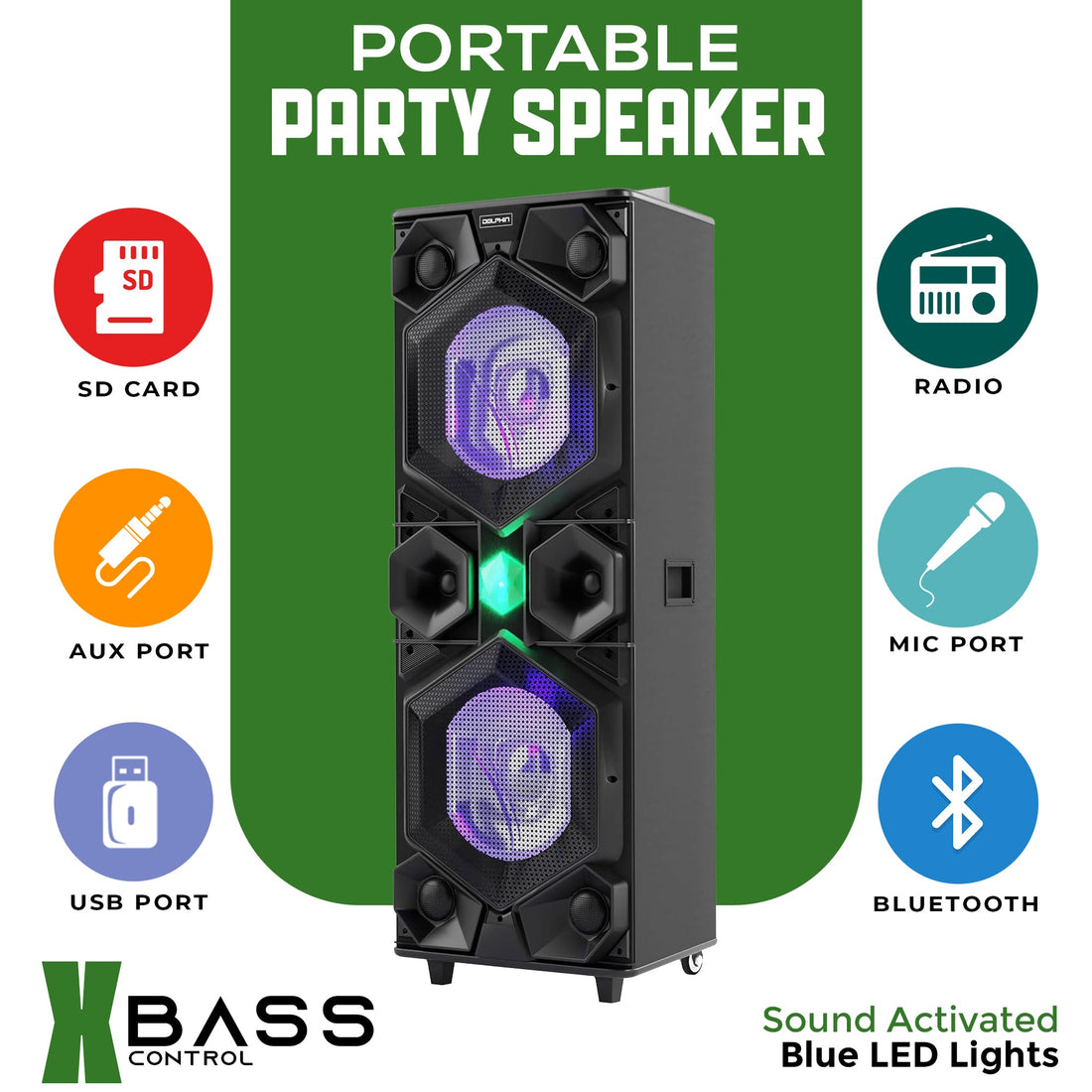 7000W Powerful Bluetooth Party Speaker – Dual 15” Woofers, Deep Bass, DJ Ready, Block Rocker, LED Lights, Event - Ready Sound System - Top ElectrosSpeakersSP - 155BT850006218691