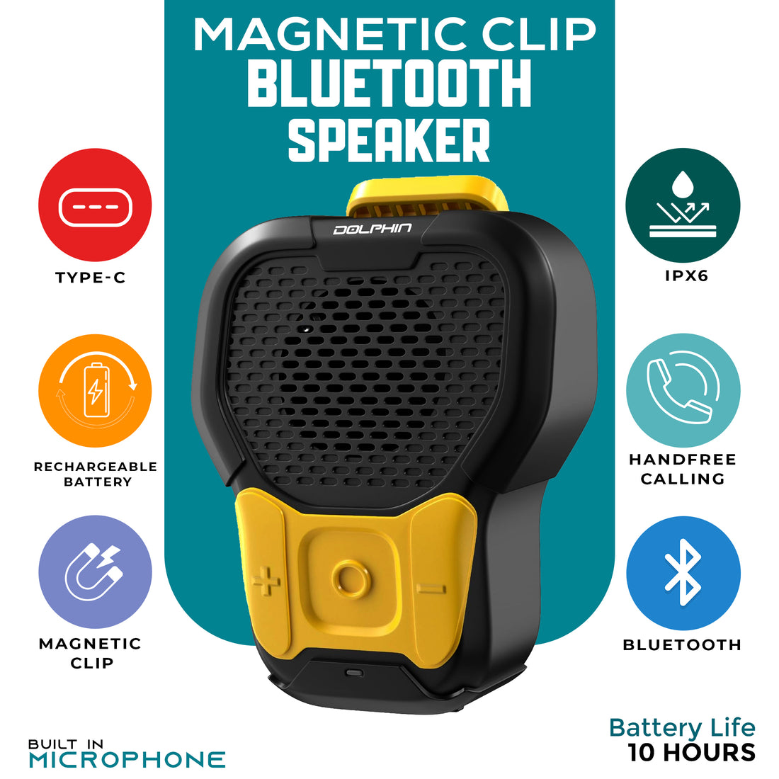 CLP-10 Wearable Clip-On Bluetooth Speaker – Waterproof Mini Speaker w/ Magnet, 10hr Battery, Hands-Free Calls, Ultra Portable