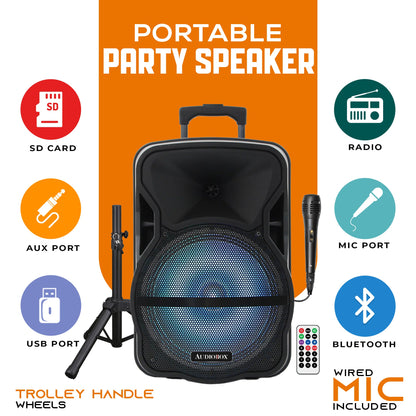 ABX - 12S 12&quot; PA Speaker with Stand and LED Lights - Perfect for Mobile DJs and Outdoor Parties - Top ElectrosSpeakersABX - 12S810059430129
