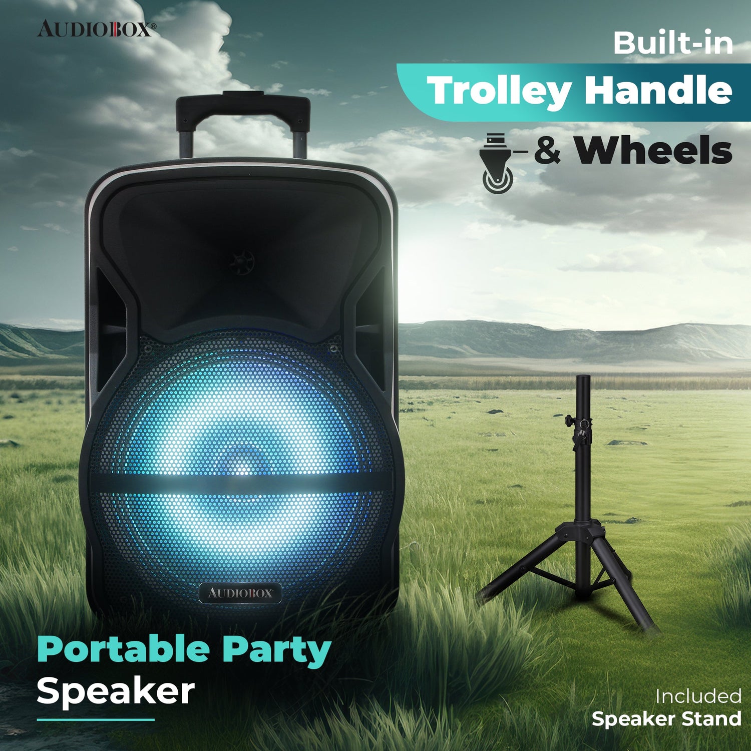 ABX - 12S 12&quot; PA Speaker with Stand and LED Lights - Perfect for Mobile DJs and Outdoor Parties - Top ElectrosSpeakersABX - 12S810059430129