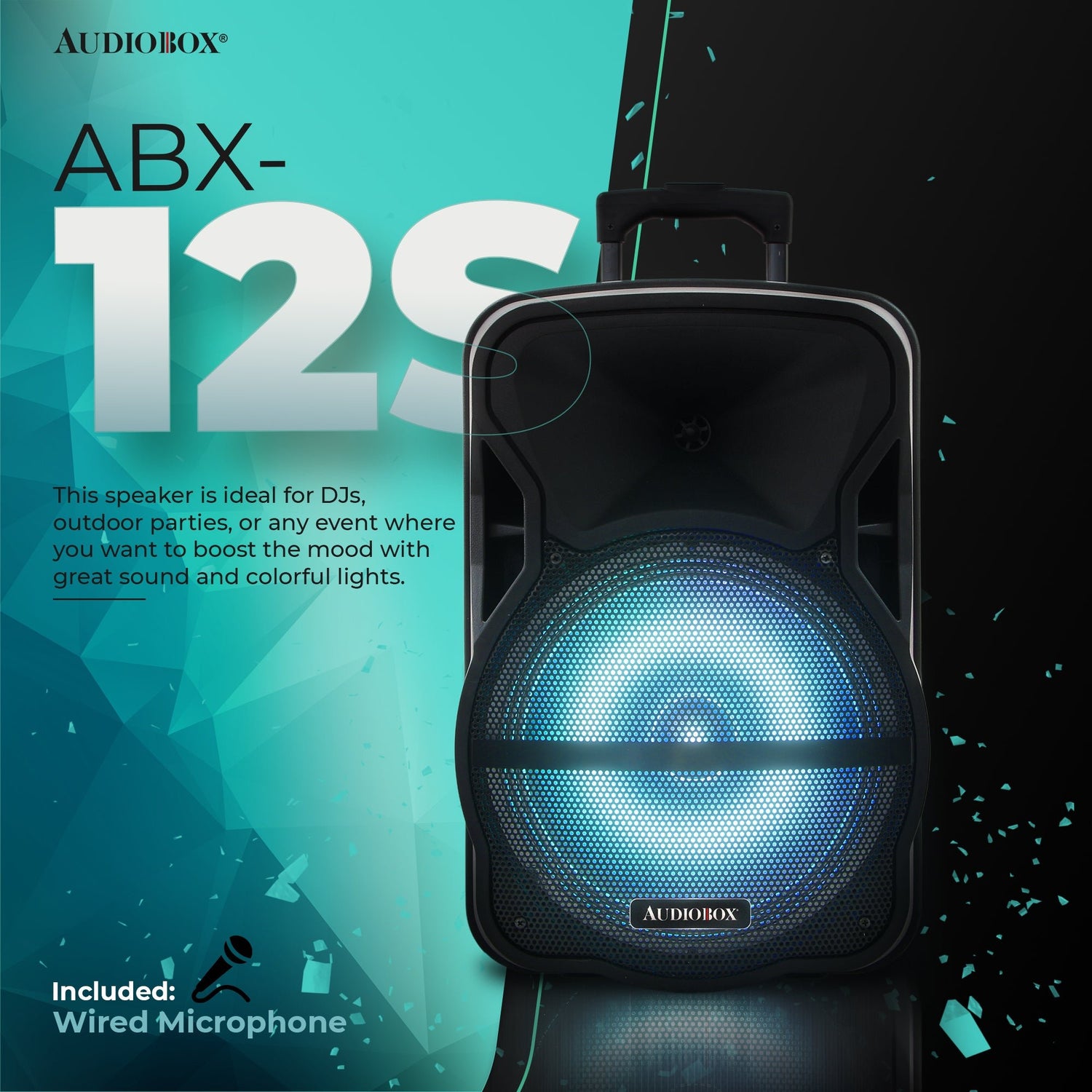 ABX - 12S 12&quot; PA Speaker with Stand and LED Lights - Perfect for Mobile DJs and Outdoor Parties - Top ElectrosSpeakersABX - 12S810059430129