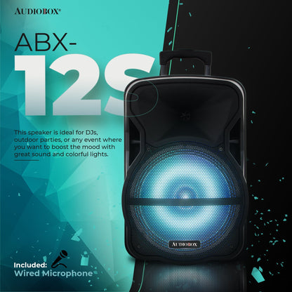 ABX - 12S 12&quot; PA Speaker with Stand and LED Lights - Perfect for Mobile DJs and Outdoor Parties - Top ElectrosSpeakersABX - 12S810059430129