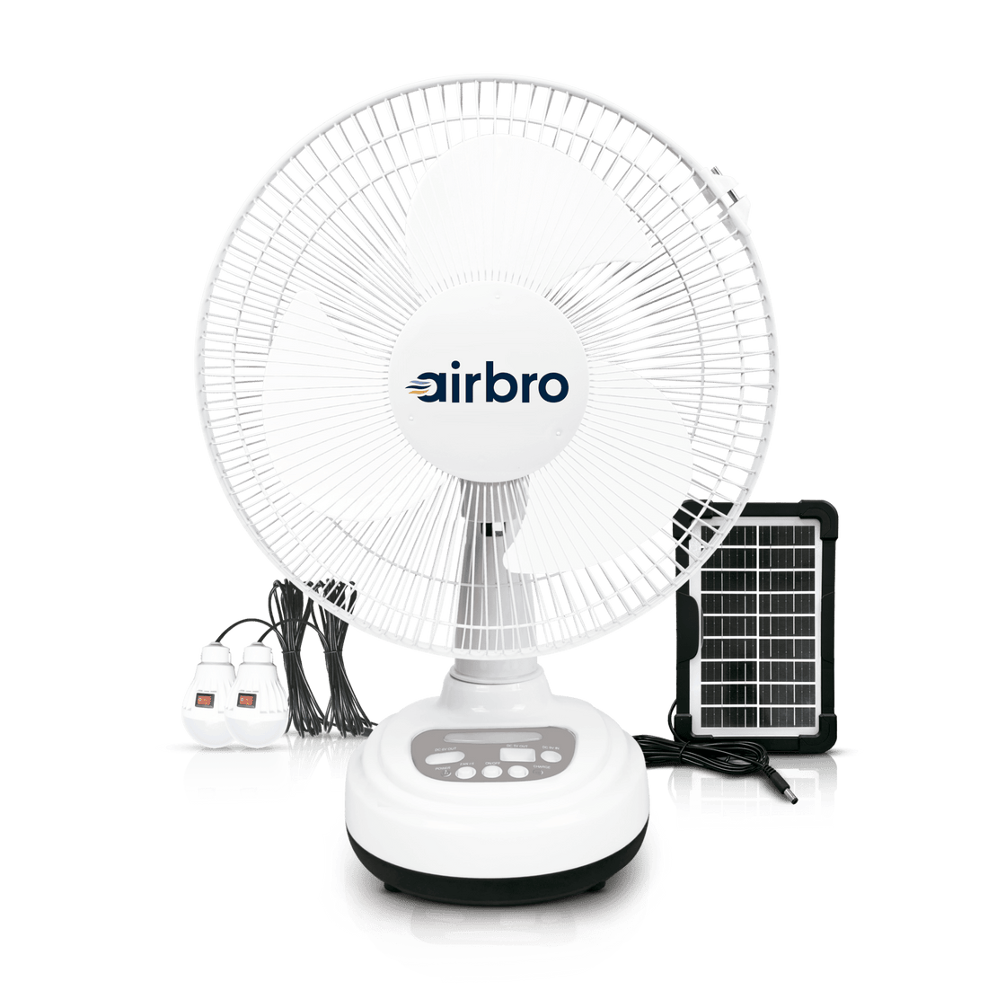Airbro FSA - 12 Rechargeable 12” Fan – AC/DC Dual Power, Solar Charging, Night Light, Mobile Charger - Top ElectrosPortable FanFSA - 12