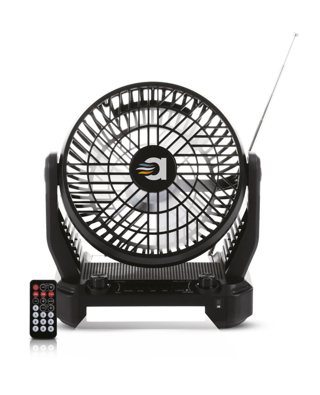 Airbro RXF - 40 Solar Fan &amp; Bluetooth Speaker – FM Radio, LED Light, USB/TF Playback, Rechargeable Battery - Top ElectrosPortable FanRXF - 40