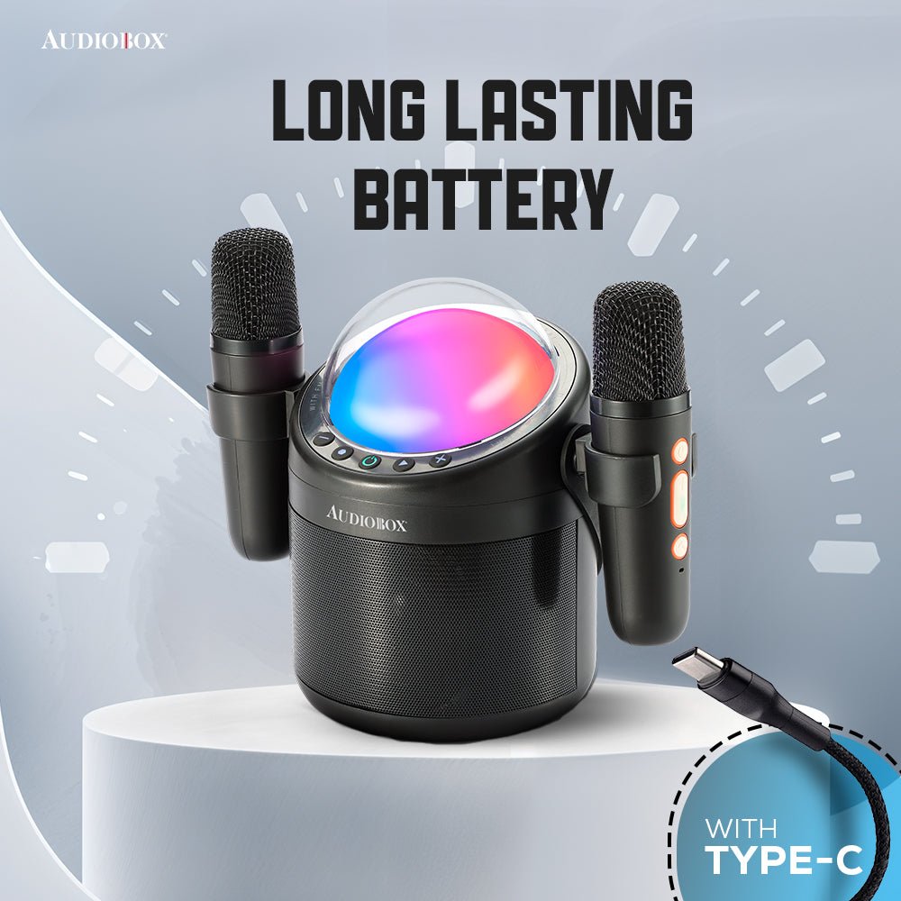Audiobox ABK - 500 Kids Karaoke Machine – 2 Wireless Mics, Voice Effects &amp; LED Lights! - Top ElectrosKaraoke SystemABK - 500