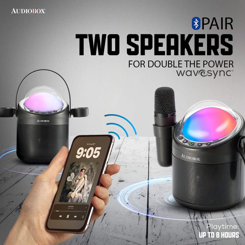 Audiobox ABK - 500 Kids Karaoke Machine – 2 Wireless Mics, Voice Effects &amp; LED Lights! - Top ElectrosKaraoke SystemABK - 500