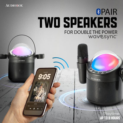 Audiobox ABK - 500 Kids Karaoke Machine – 2 Wireless Mics, Voice Effects &amp; LED Lights! - Top ElectrosKaraoke SystemABK - 500