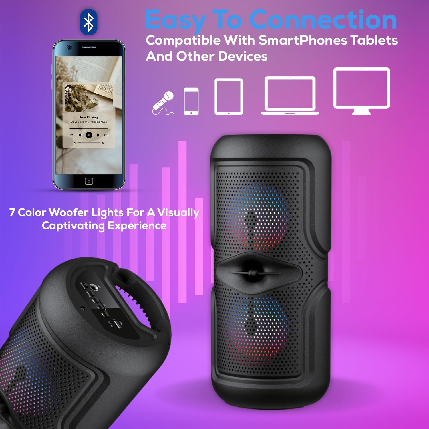 Audiobox ABX-240R Dual 4” Portable Bluetooth Speaker With Lights - Top ElectrosSpeakersABX-240R810059431751