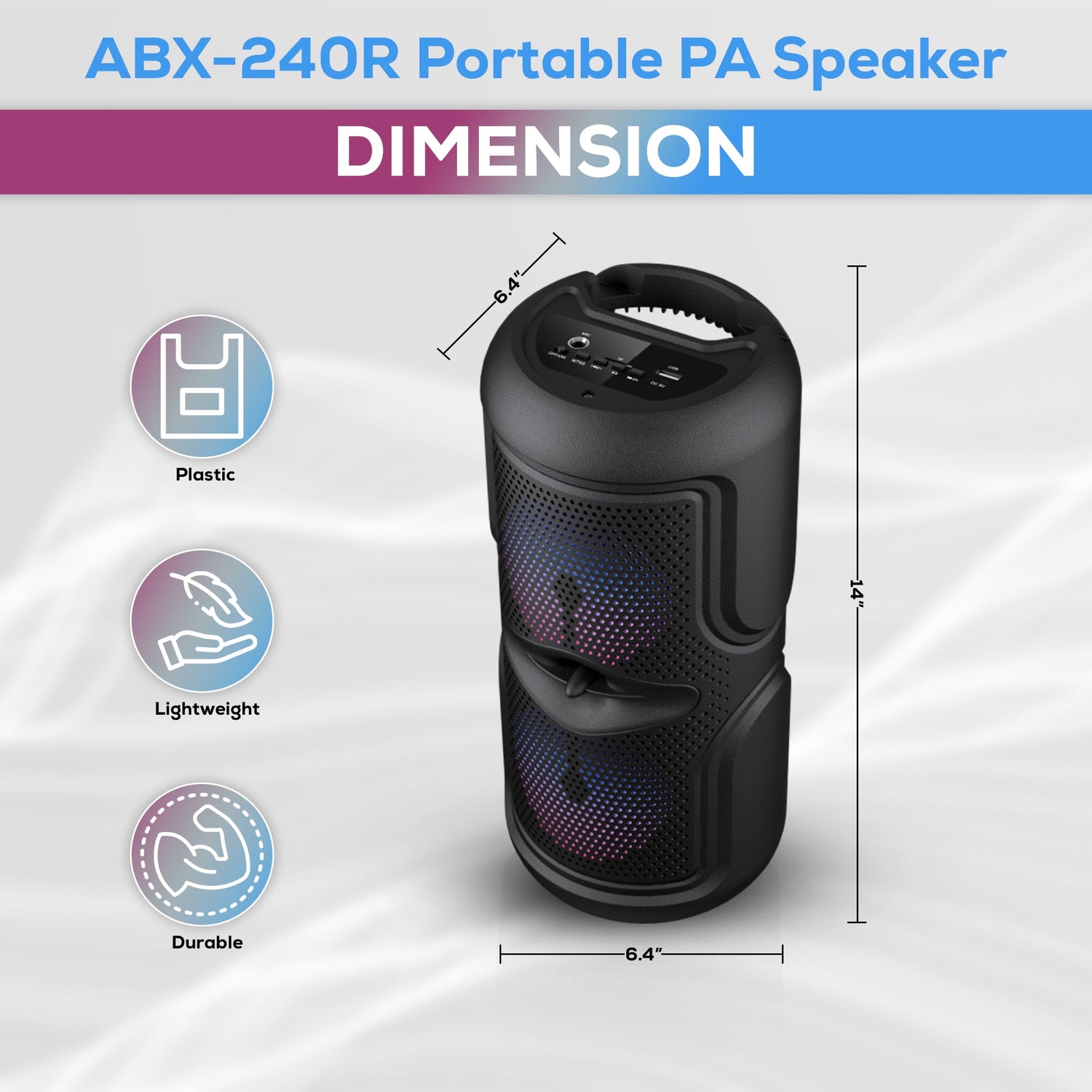 Audiobox ABX-240R Dual 4” Portable Bluetooth Speaker With Lights - Top ElectrosSpeakersABX-240R810059431751