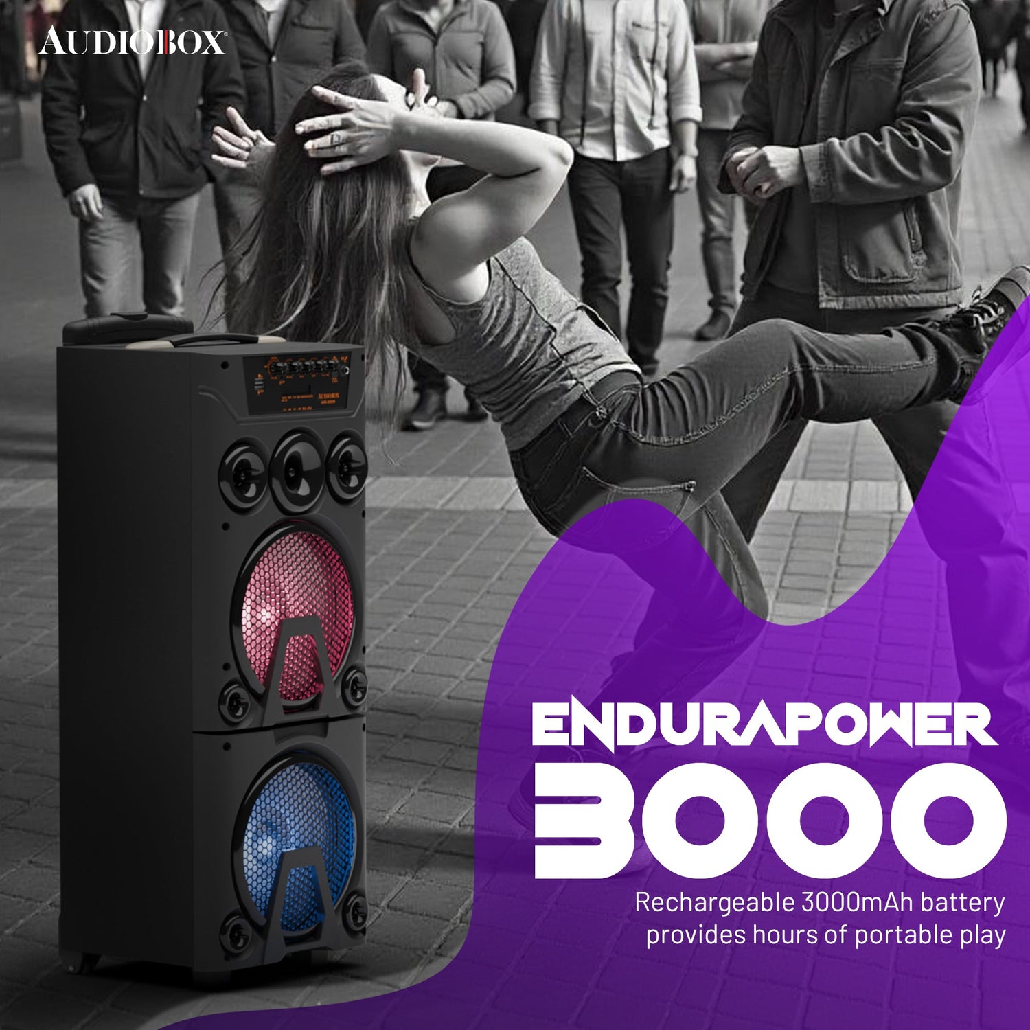 AudioBox ABX - 8080R Dual 8&quot; Bluetooth Portable Party Speaker with Wireless Microphones, LED Lights, FM Radio, USB, AUX, microSD, Karaoke Speaker - Top ElectrosParty SpeakersABX - 8080R