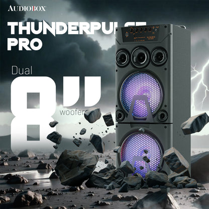 AudioBox ABX - 8080R Dual 8&quot; Bluetooth Portable Party Speaker with Wireless Microphones, LED Lights, FM Radio, USB, AUX, microSD, Karaoke Speaker - Top ElectrosParty SpeakersABX - 8080R