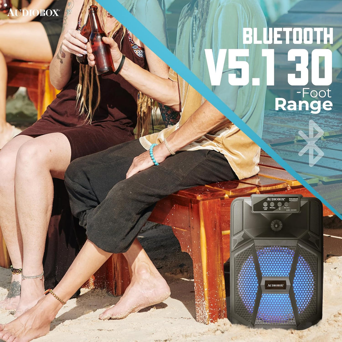 AudioBox ABX - 809 – 8” Bluetooth Party Speaker, WaveSync, LED Lights, Rechargeable Battery, Wireless Mic, FM Radio &amp; Multiple Inputs - Top ElectrosSpeakersABX - 809R