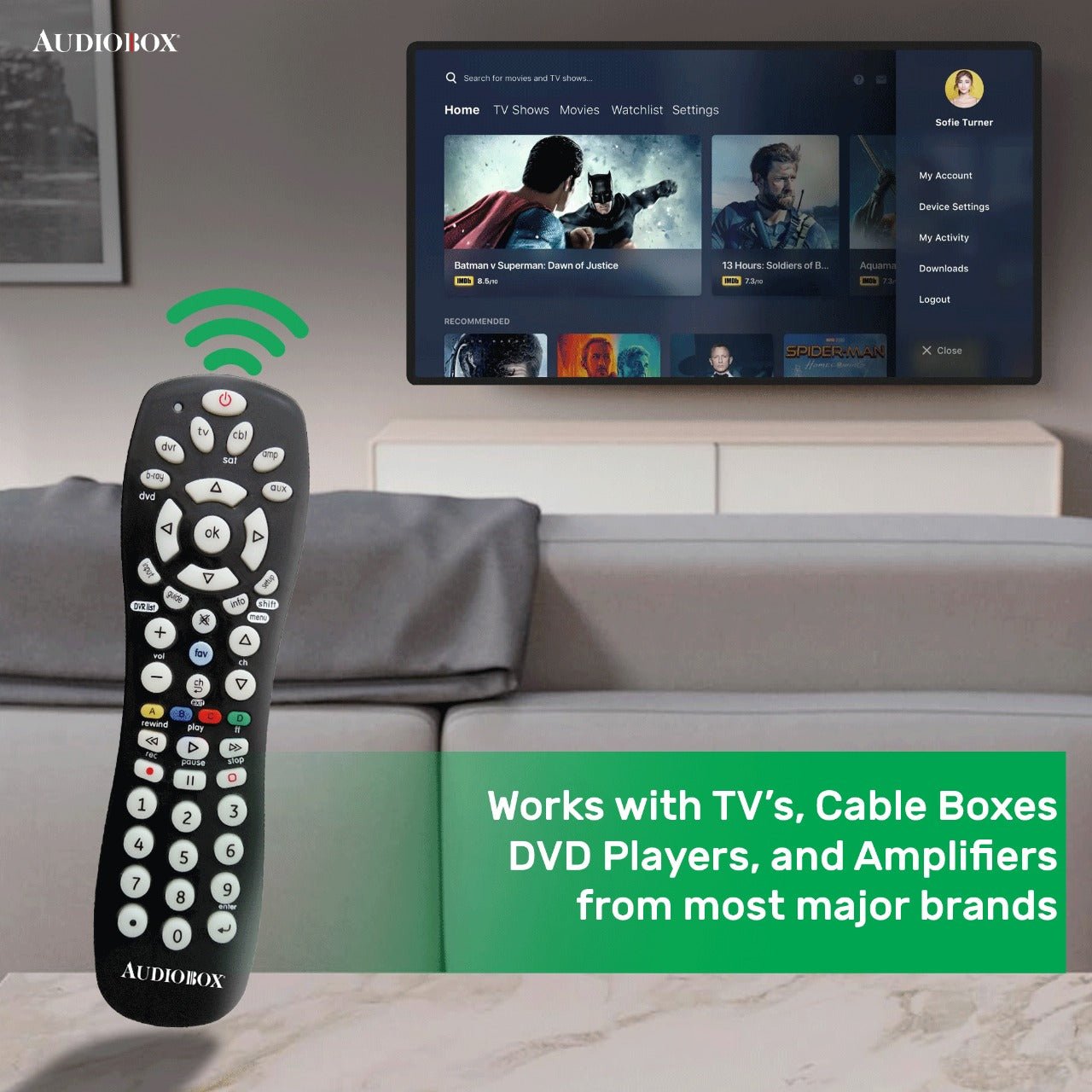 Audiobox Universal Remote Control – 6 - in - 1 Compatibility, Glow - in - the - Dark Buttons, Supports TV, Cable, DVD, Amp, DVR - Top ElectrosRemote ControlREM - 66820554474928
