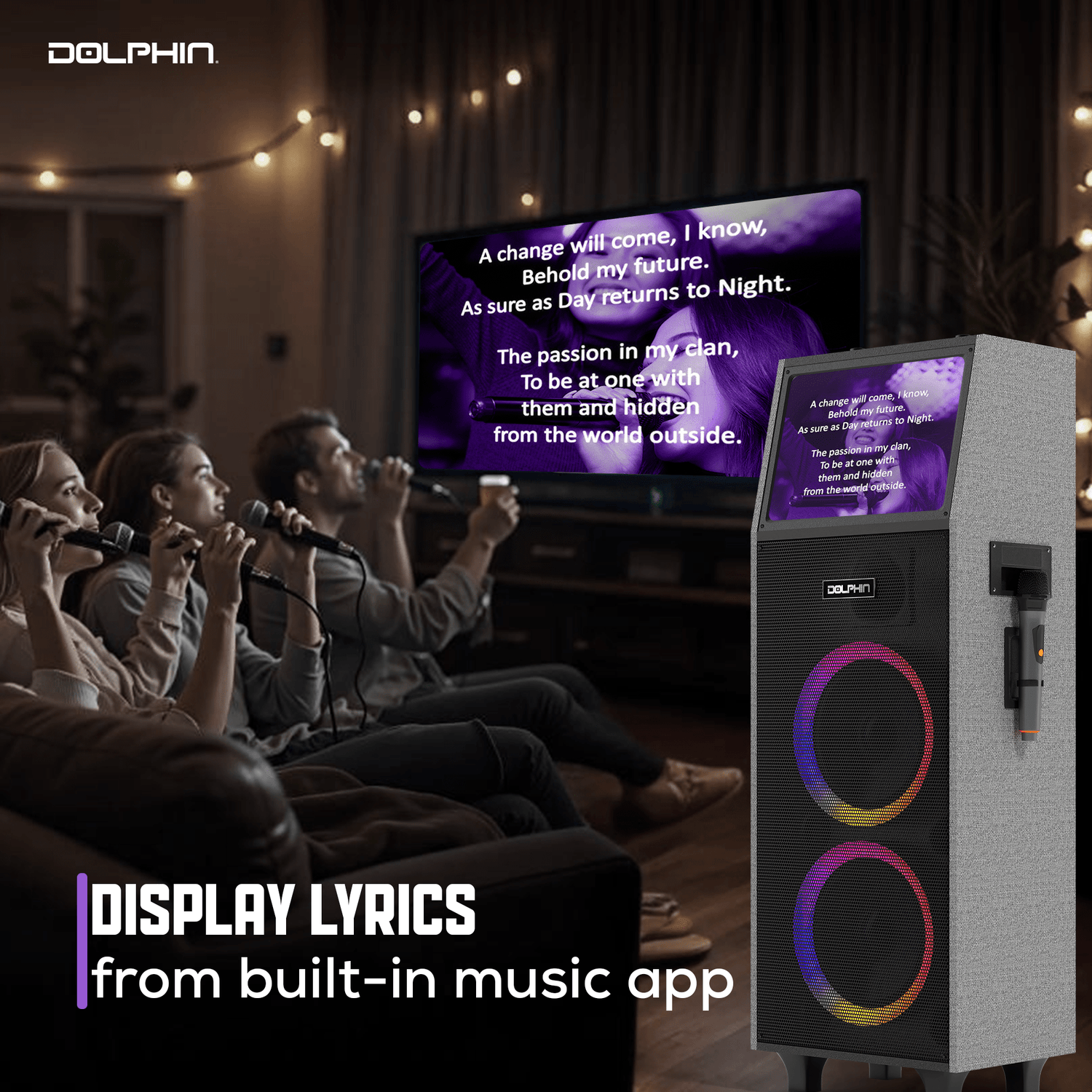 Dolphin KB - 2100R Rechargeable Karaoke Machine with 2 Wireless Mics &amp; Lyrics Display Screen | Dual 10&quot; Speakers, 14&quot; Touchscreen Tablet, Voice Modulation, Bluetooth, USB, TF, FM, AUX, Portable - Top ElectrosKaraoke SystemKB - 2100R810059431799