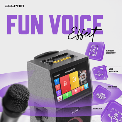 Dolphin KB - 2100R Rechargeable Karaoke Machine with 2 Wireless Mics &amp; Lyrics Display Screen | Dual 10&quot; Speakers, 14&quot; Touchscreen Tablet, Voice Modulation, Bluetooth, USB, TF, FM, AUX, Portable - Top ElectrosKaraoke SystemKB - 2100R810059431799