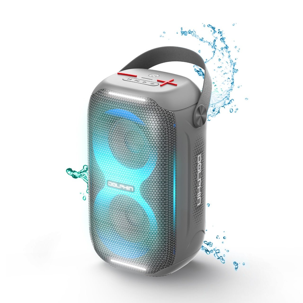 Dolphin S20 Waterproof Portable Party Speaker - Compact Design, HD Lightshow, Perfect for Beach, Pools, Showers, Camping, All Outdoors - Top ElectrosSpeakersS20 - Gray810059431645