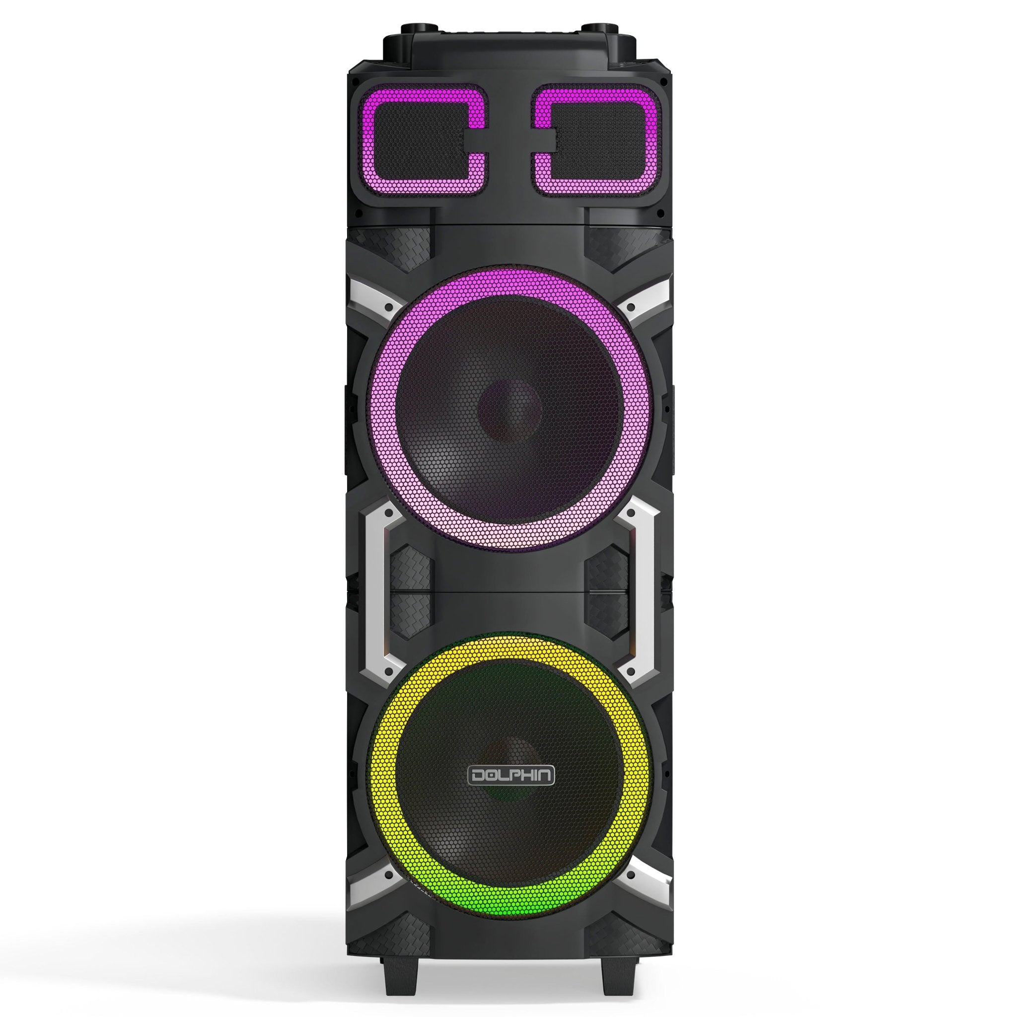 Dolphin SP - 3210RBT 100W Dual 10” Portable Bluetooth Speaker with LED Party Lights and X - BASS - Top ElectrosSpeakersSP - 3210RBT810059432642