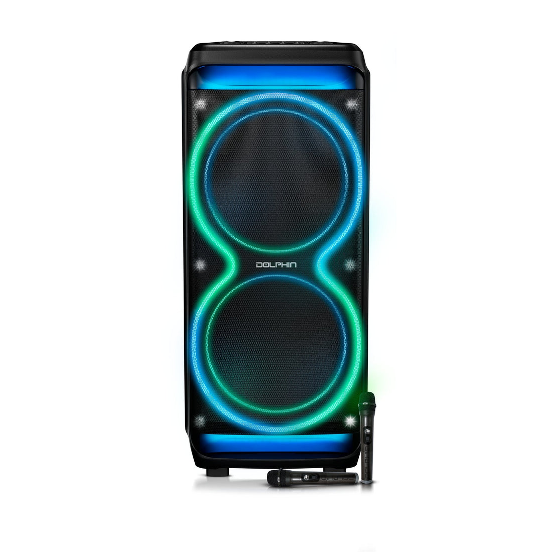 Dolphin SP - 5200RBT – Dual 15” Party Speaker with LED Lights & Wireless Mic - Top ElectrosParty SpeakersSP - 5200RBT810059432819